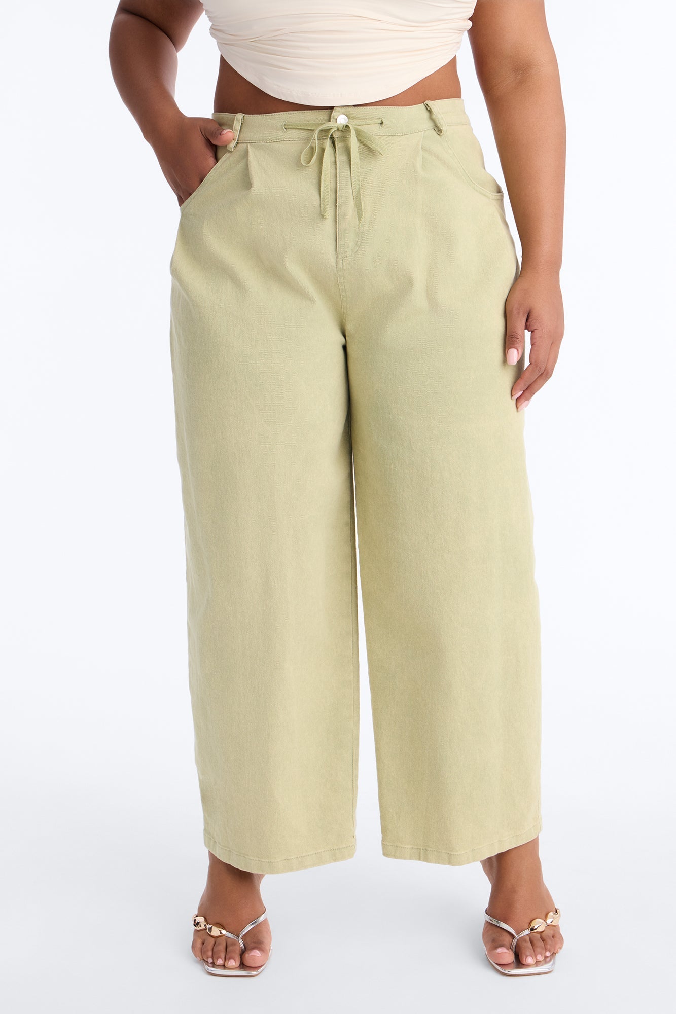 Georgie Washed Twill Barrel Leg Pant 33″ - Green