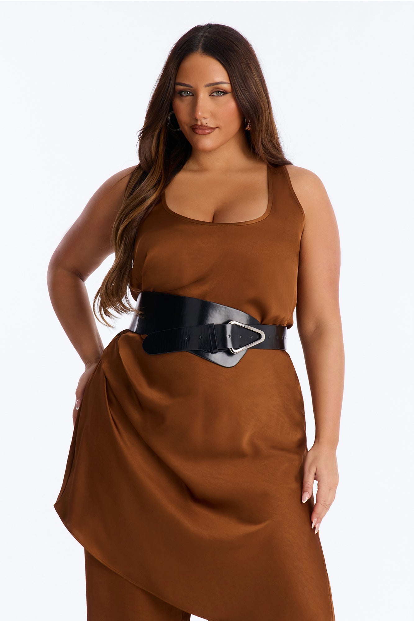 Oh So Chic Belted 3 Piece Satin Pant Set - Bronze Fashion Nova