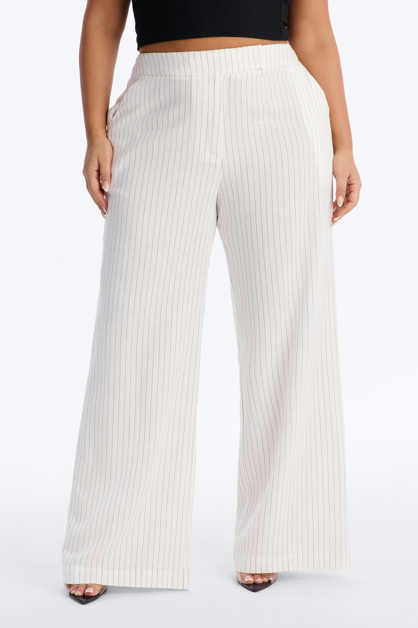 Juno Pinstripe Wide Leg Linen Trouser Pant - Ivory/combo