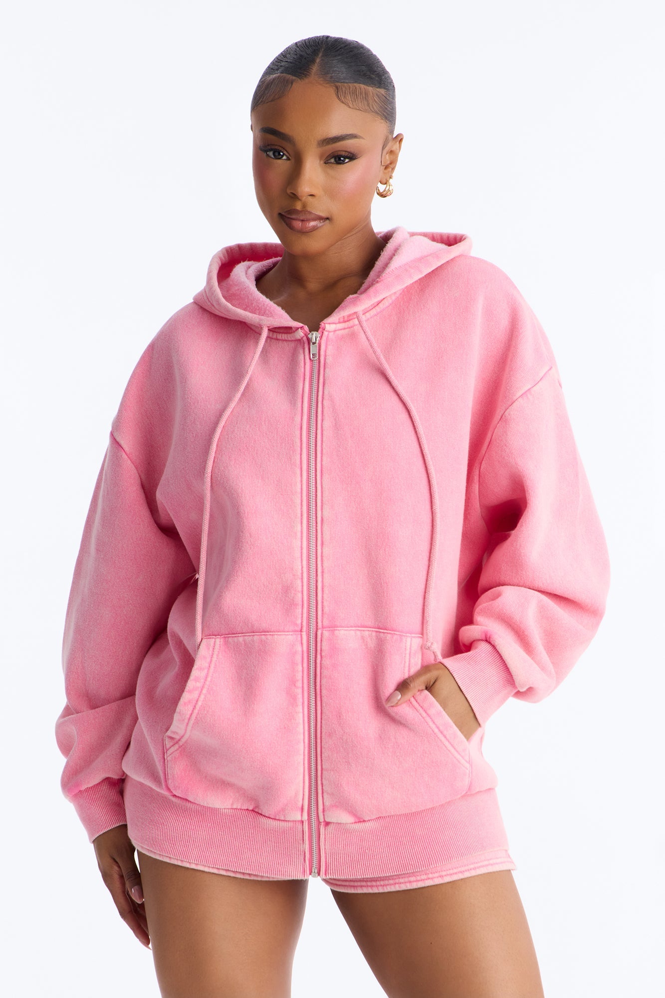 On The Run Washed Fleece Short Set - Pink