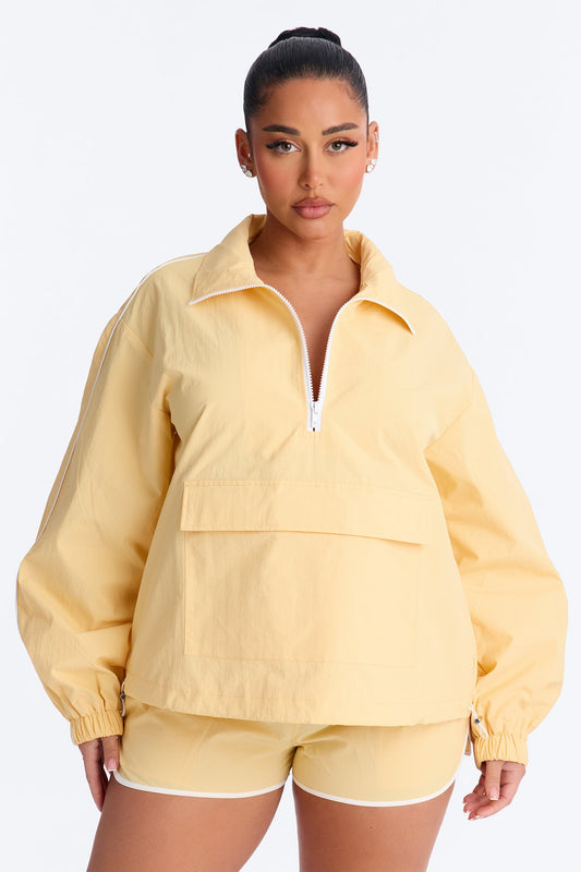 Victory Lap Windbreaker Funnel Neck Half Zip Jacket - Yellow