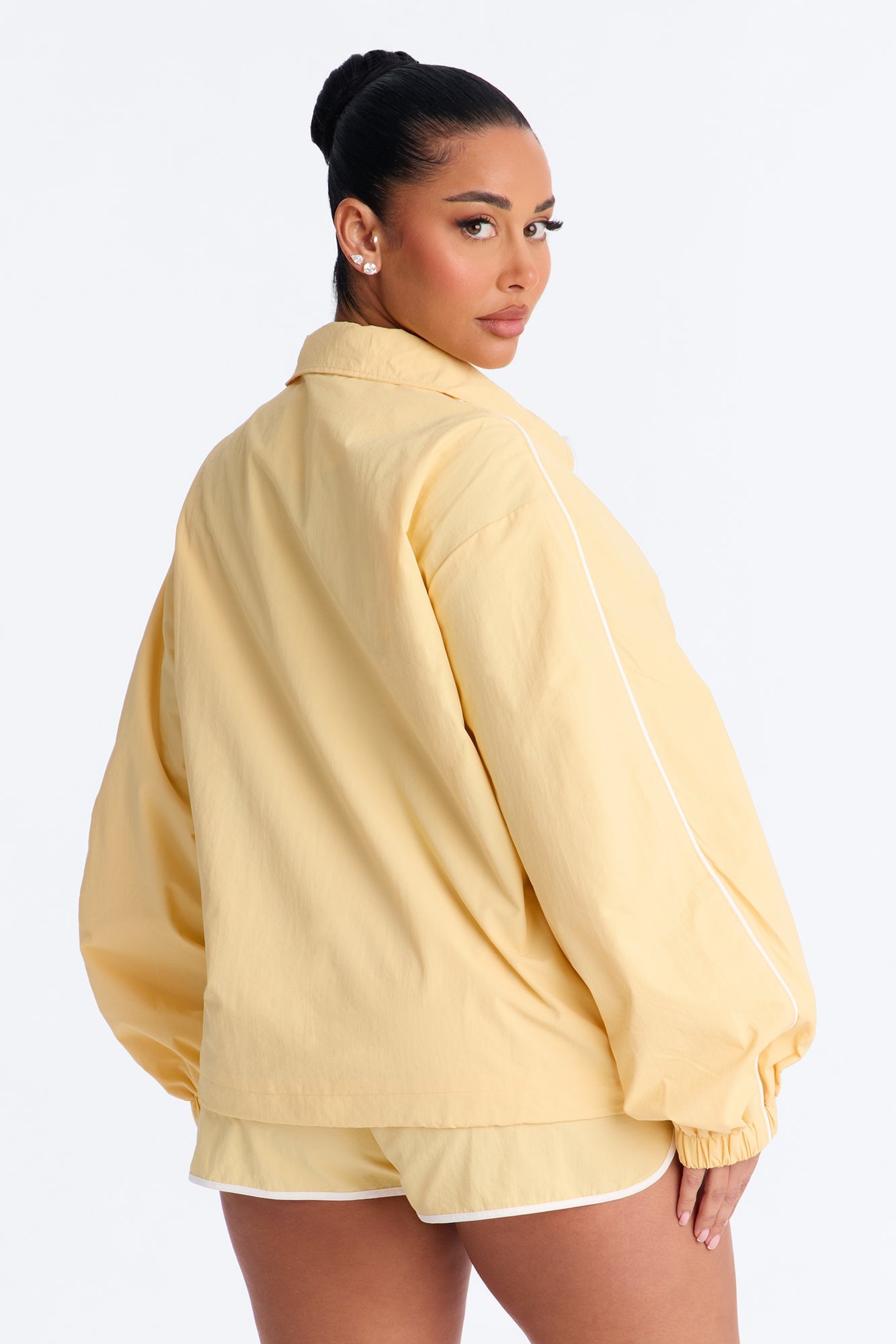 Victory Lap Windbreaker Funnel Neck Half Zip Jacket - Yellow