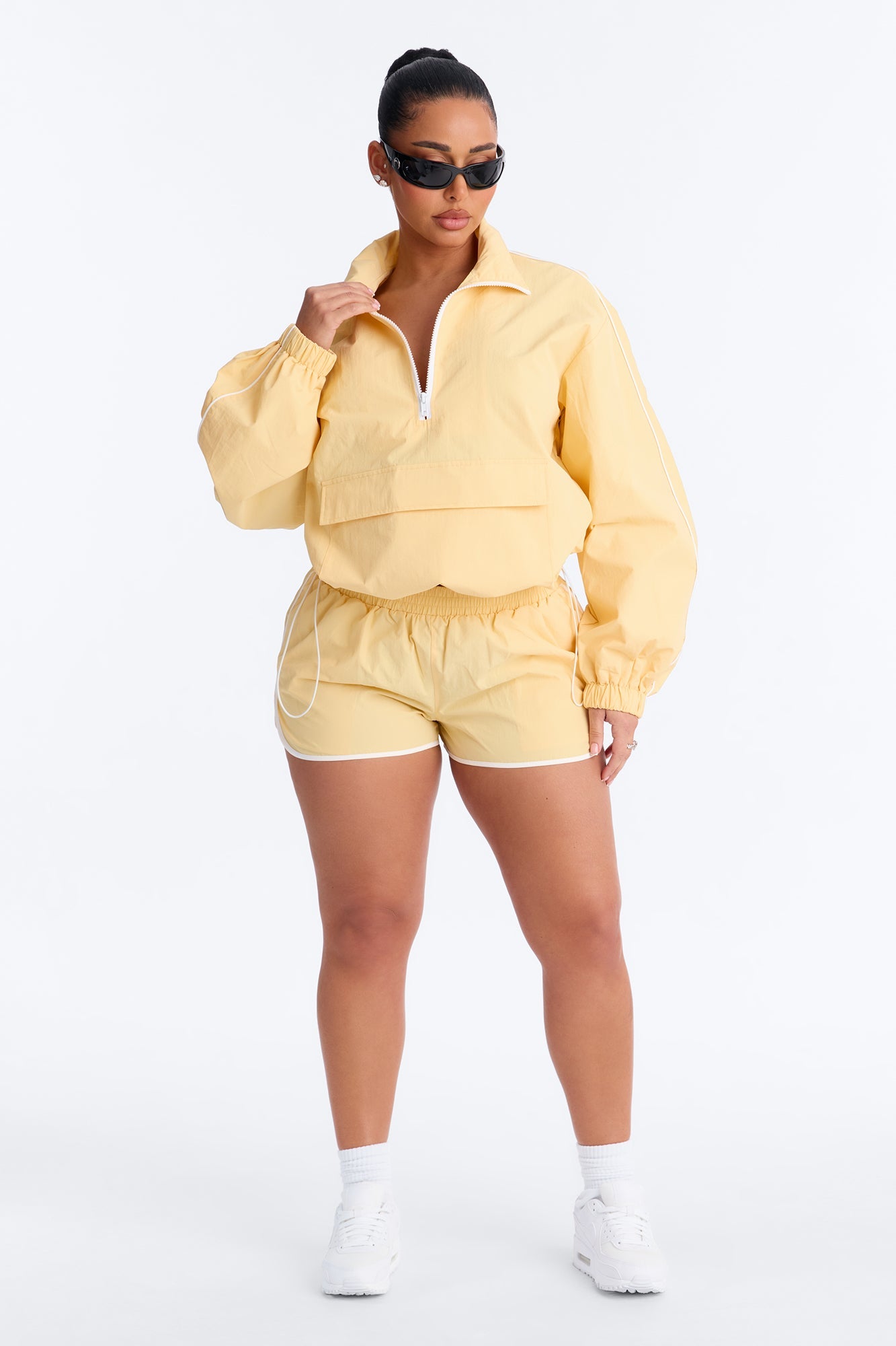Victory Lap Windbreaker Funnel Neck Half Zip Jacket - Yellow