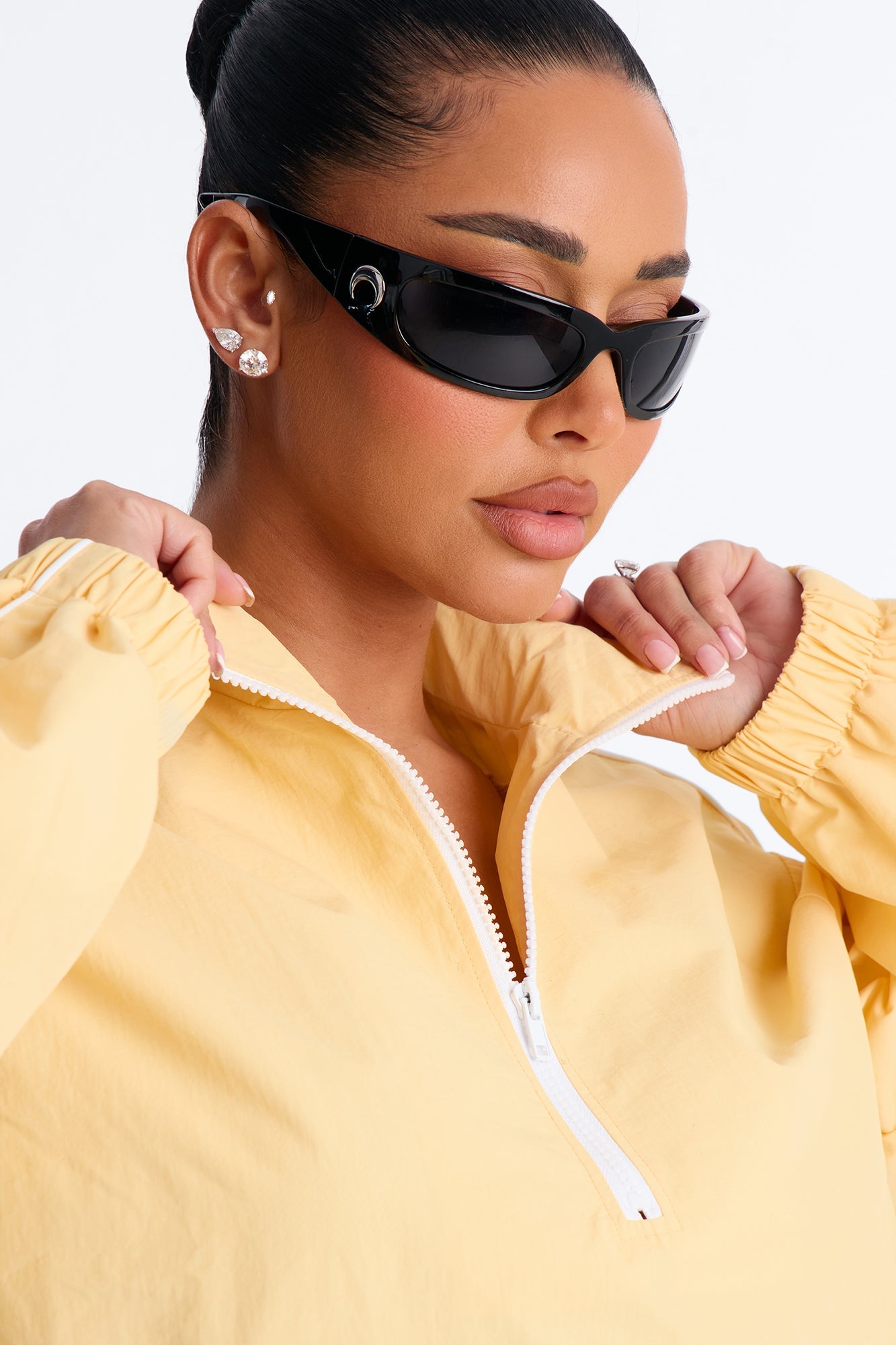Victory Lap Windbreaker Funnel Neck Half Zip Jacket - Yellow