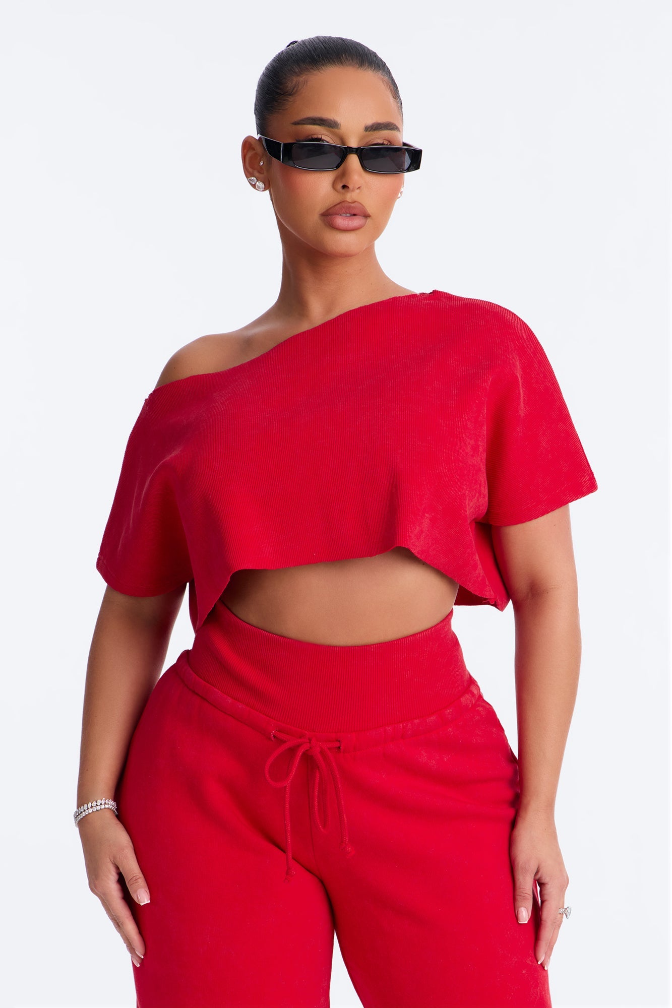 Mila Off Shoulder Top And Sweatpant Set - Red