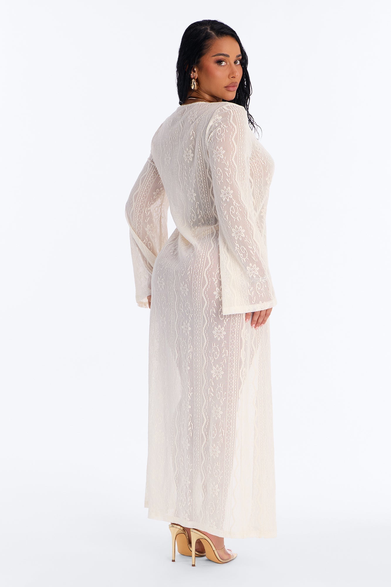 Milly Lace Long Sleeve Swim Cover Up Dress - White Fashion Nova