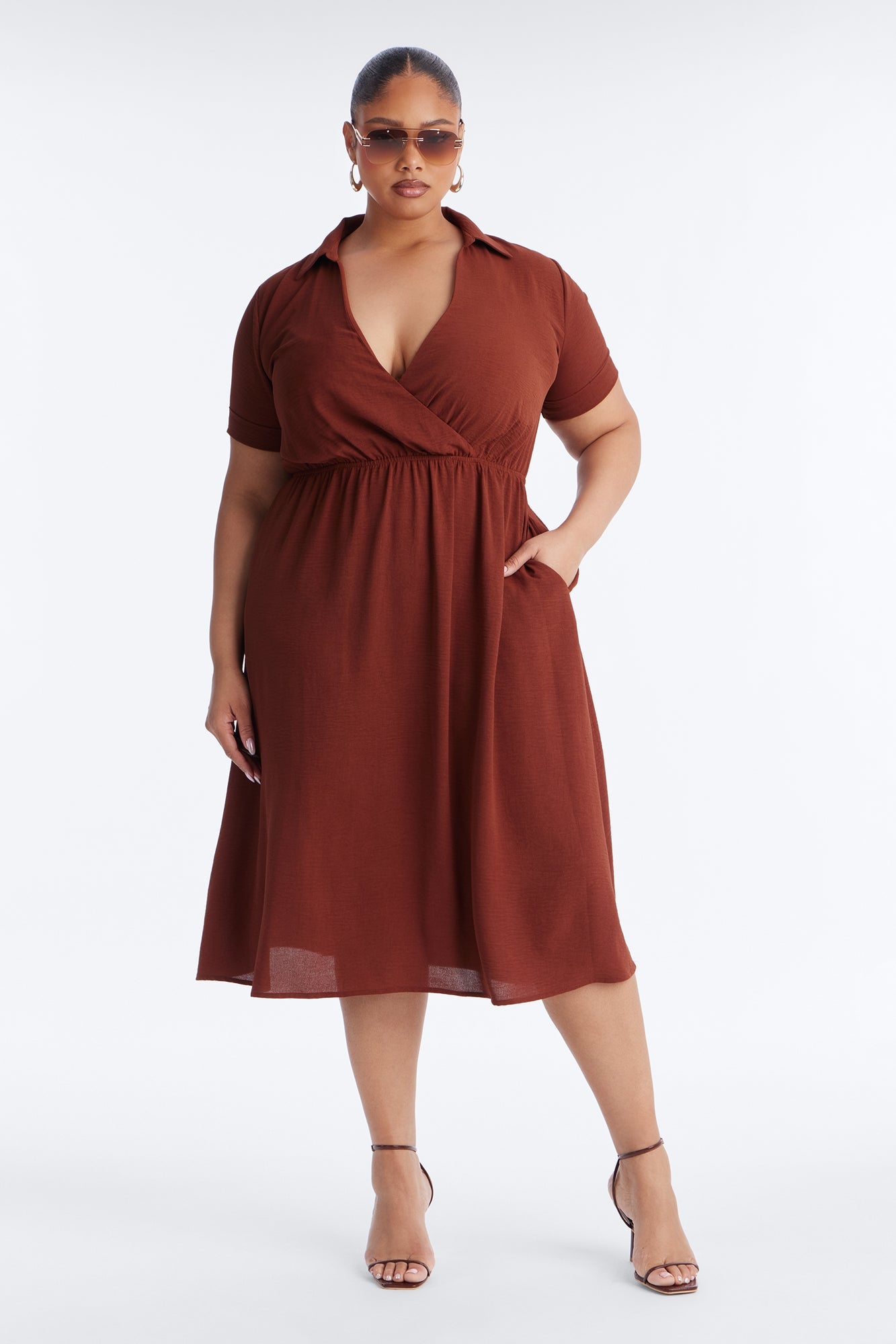 Caroline Cinched Midi Dress - Chocolate
