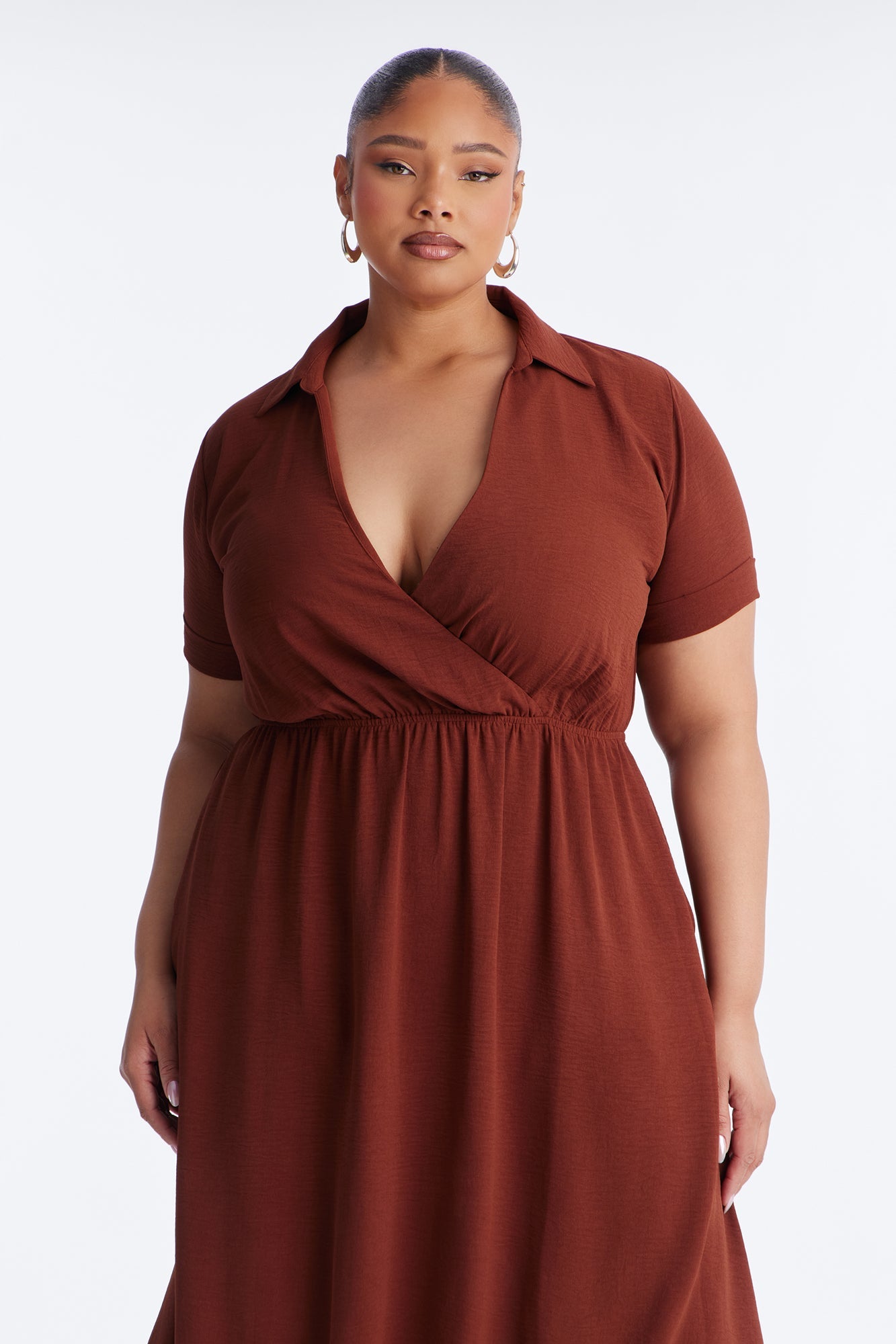 Caroline Cinched Midi Dress - Chocolate