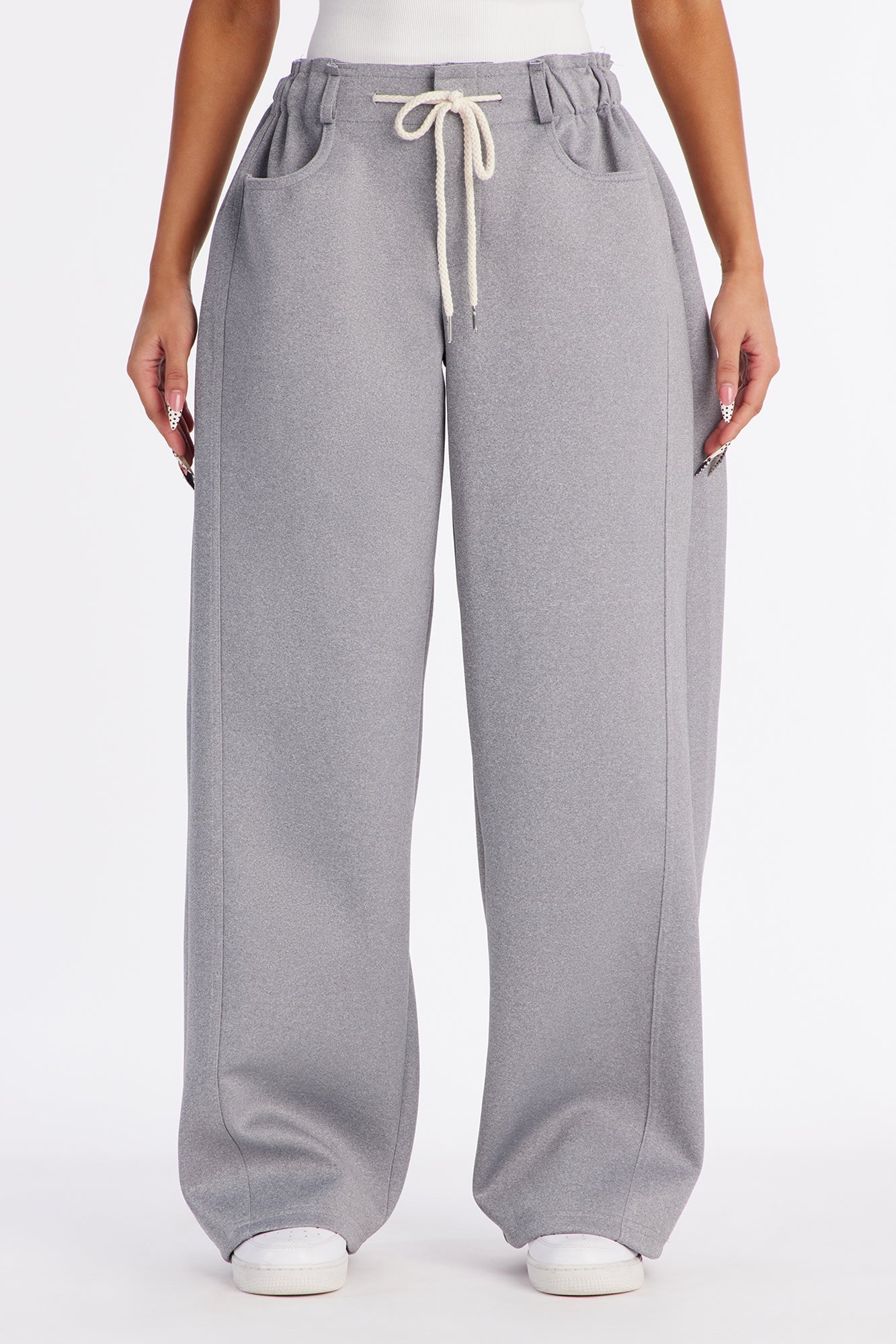Don't Get Too Comfortable Low Rise Wide Leg Scuba Pant - Heather Grey
