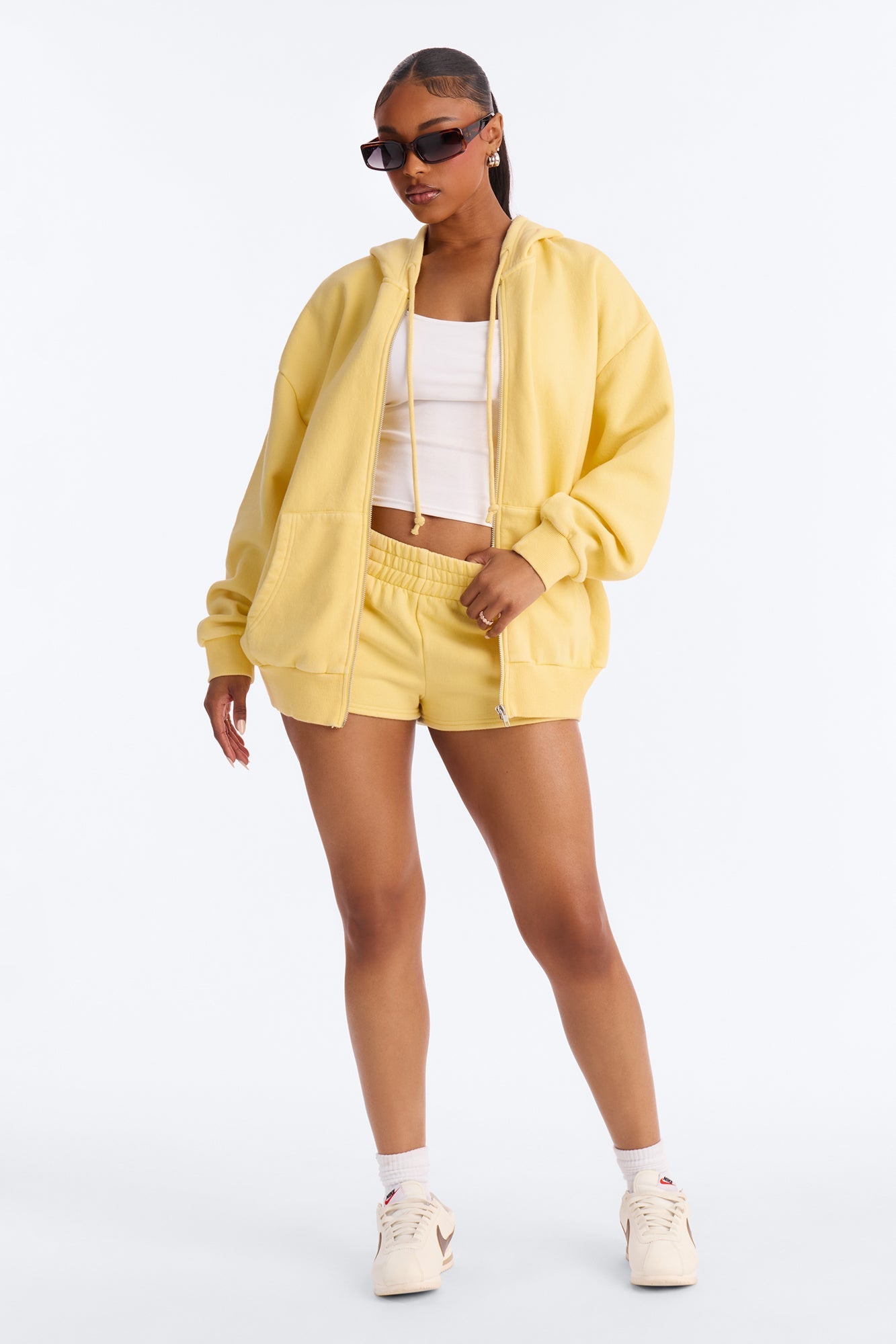 On The Run Washed Fleece Short Set - Yellow