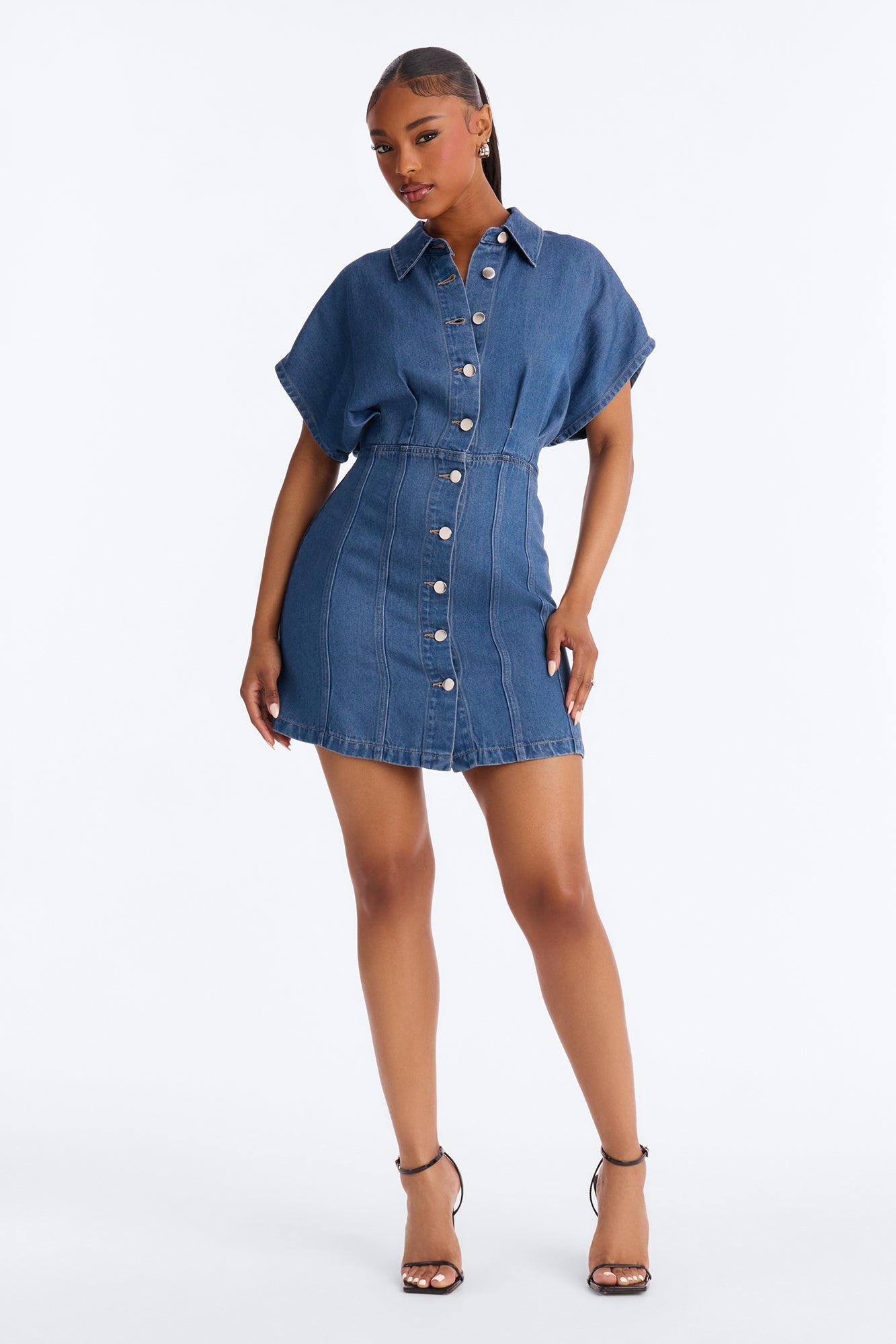Allise Short Sleeve Denim Mini Dress - Denim