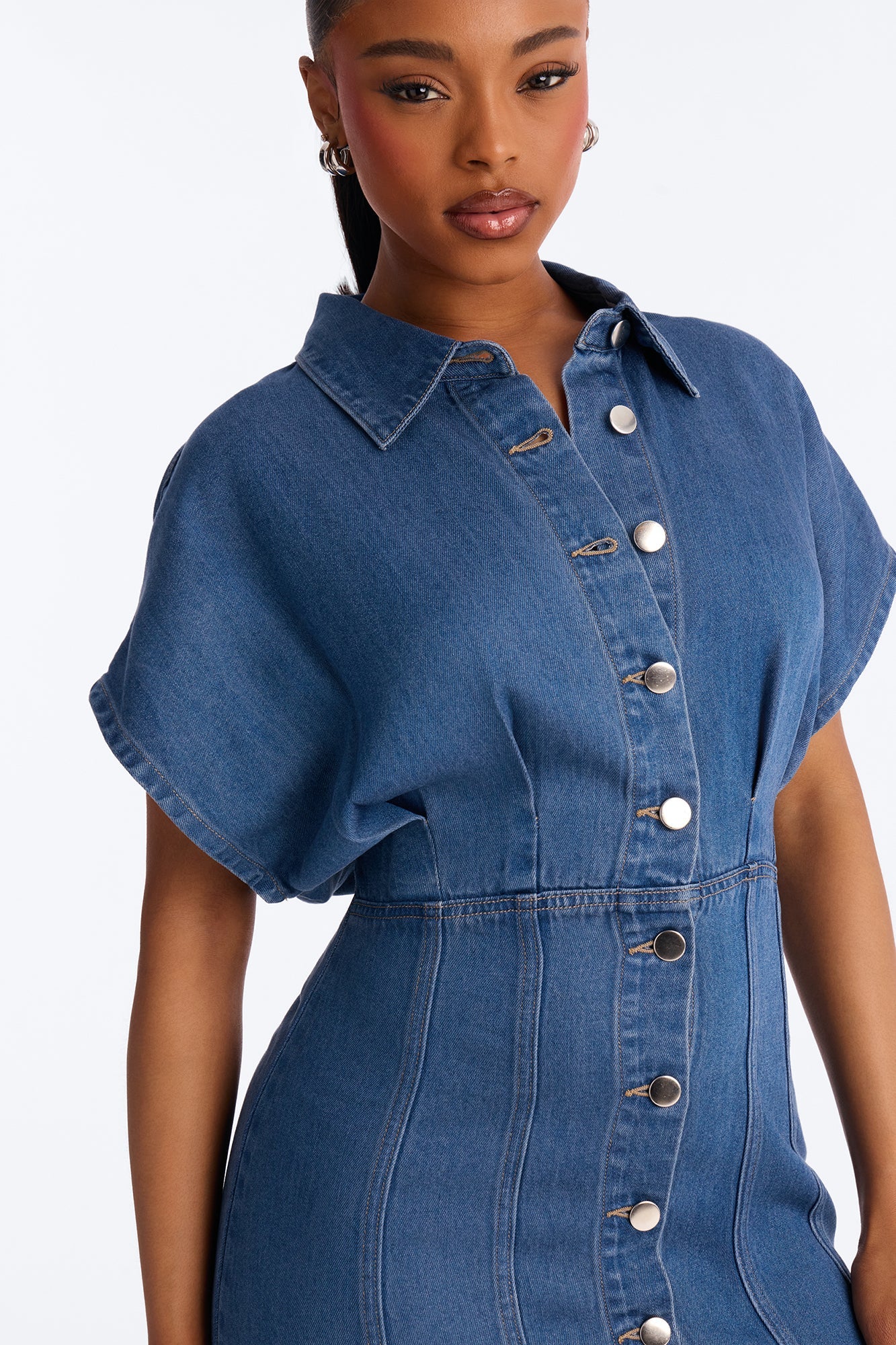 Allise Short Sleeve Denim Mini Dress - Denim