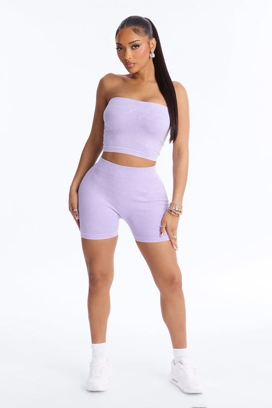 Off Duty Mineral Washed Strapless Short Set - Lavender