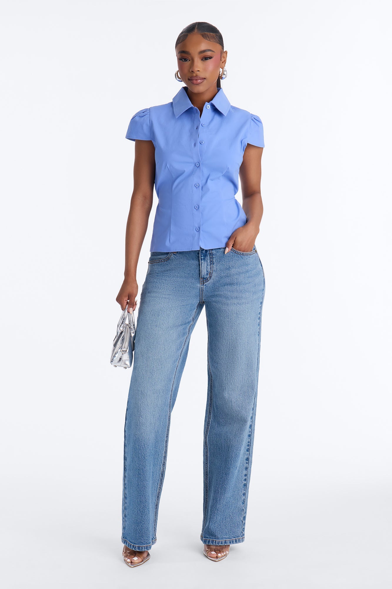 Soft Girl Season Poplin Top - Periwinkle
