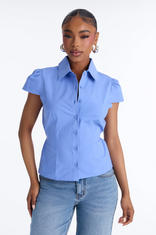 Soft Girl Season Poplin Top - Periwinkle