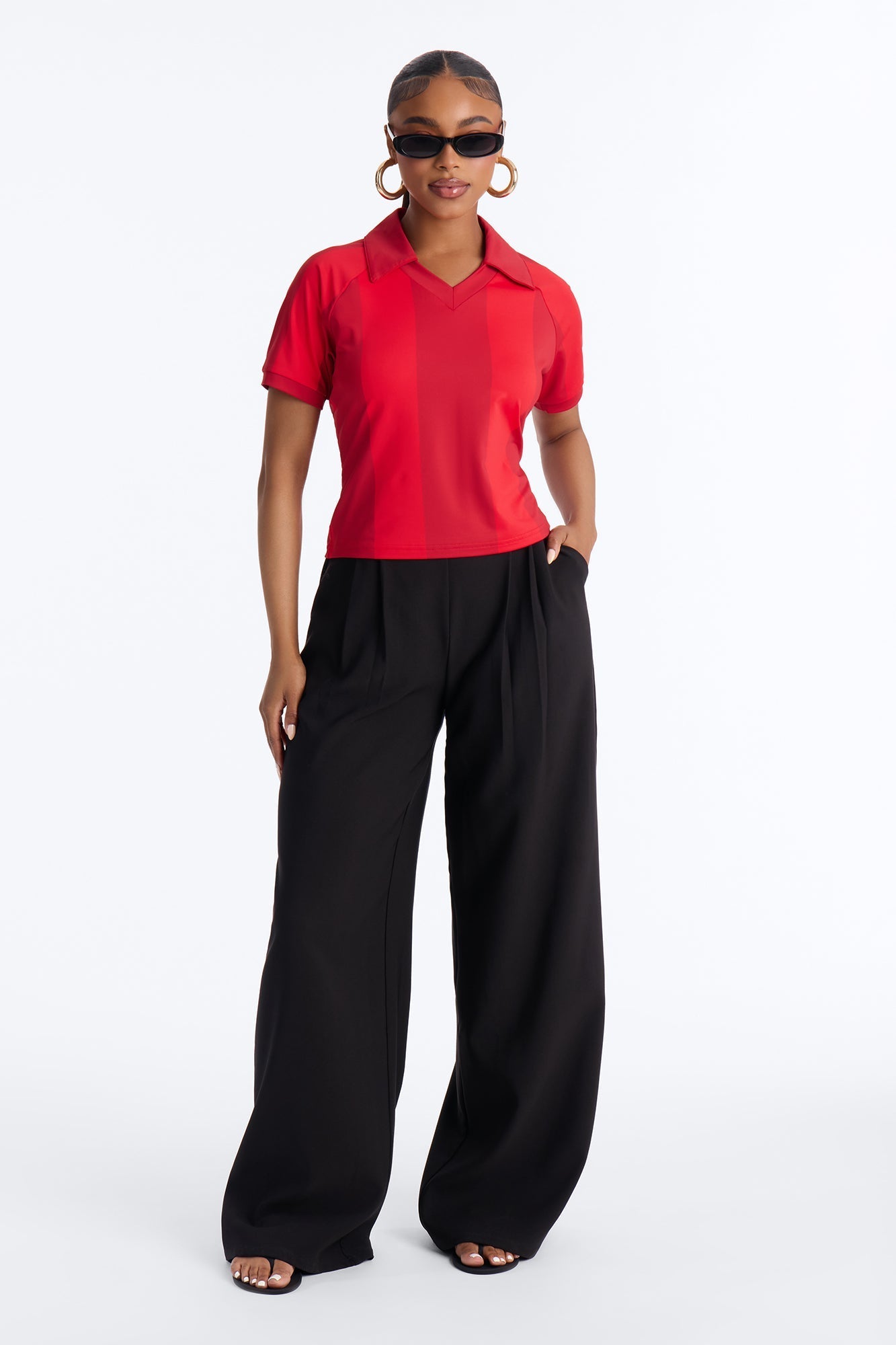 Street Uniform Striped Short Sleeve Polo Jersey Top - Red/combo Fashion Nova