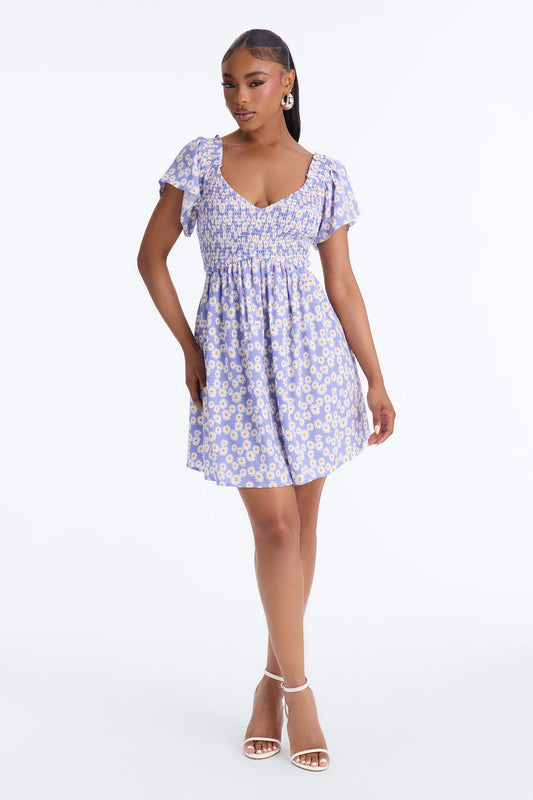Flower Child Floral Mini Dress - Lavender/combo