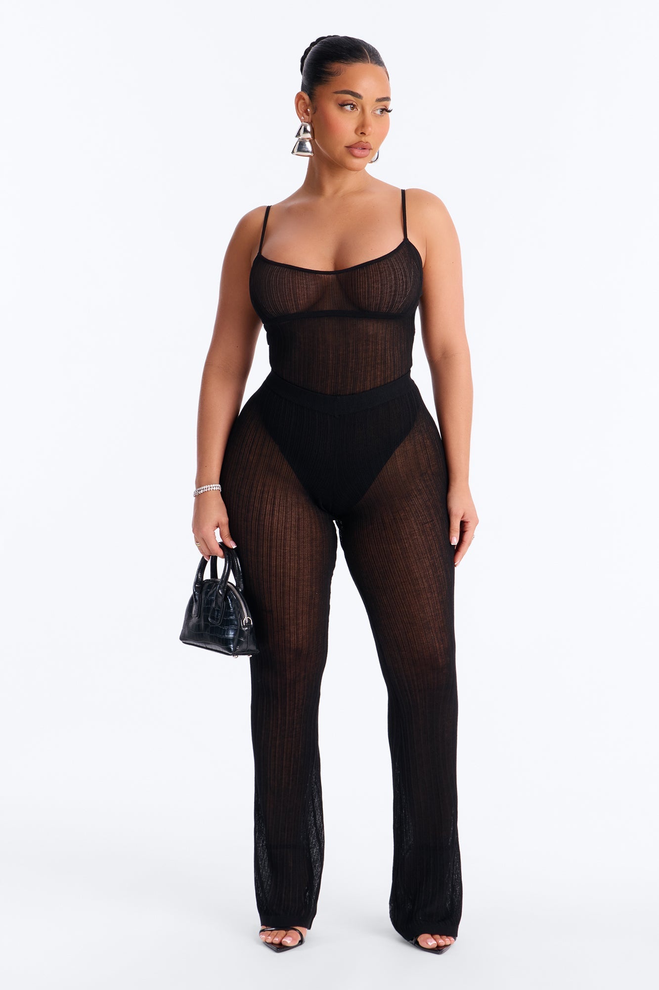 Sienna Sheer Knit Bodysuit - Black Fashion Nova