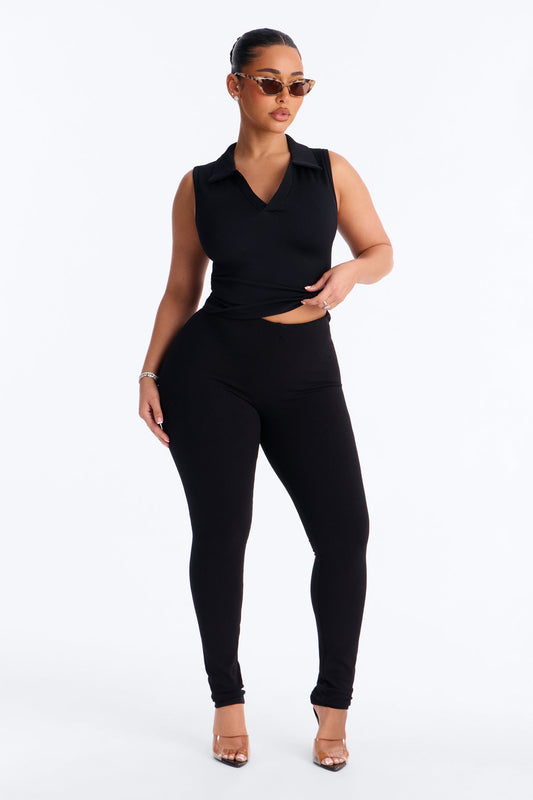 Ultra Ribbed Mid Rise Legging - Black