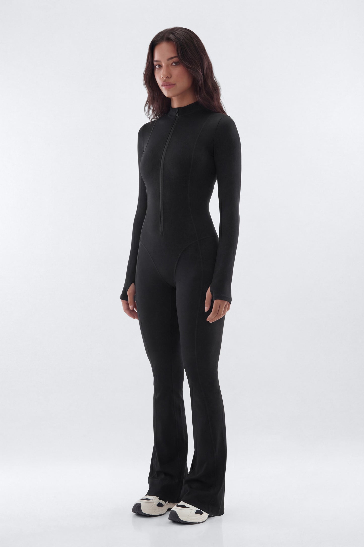 CloudForm™ 32″ Long Sleeve Flare Jumpsuit - Black Fashion Nova