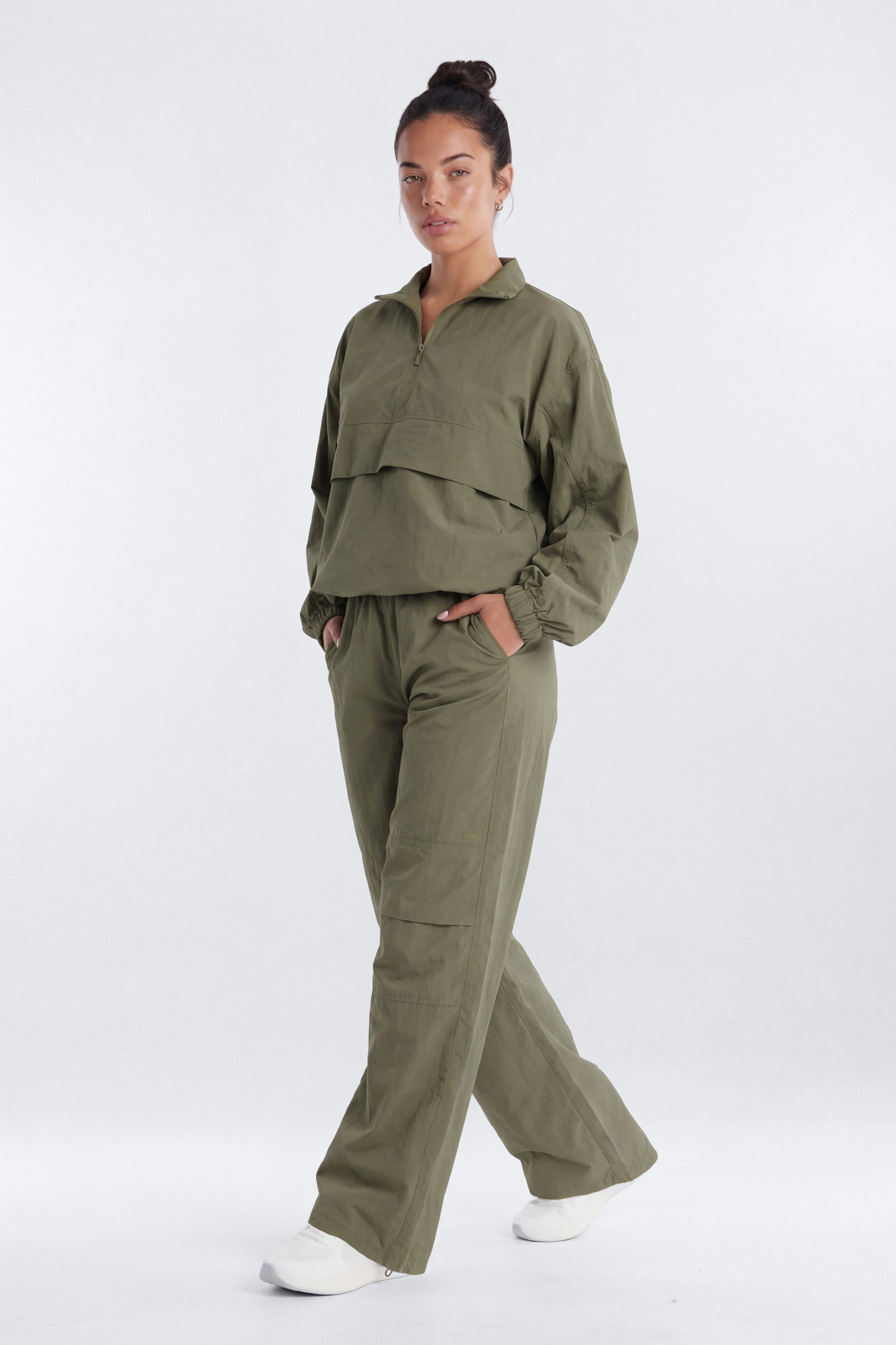 CoreNylon 32″ Wide Leg Track Pant - Moss Fashion Nova