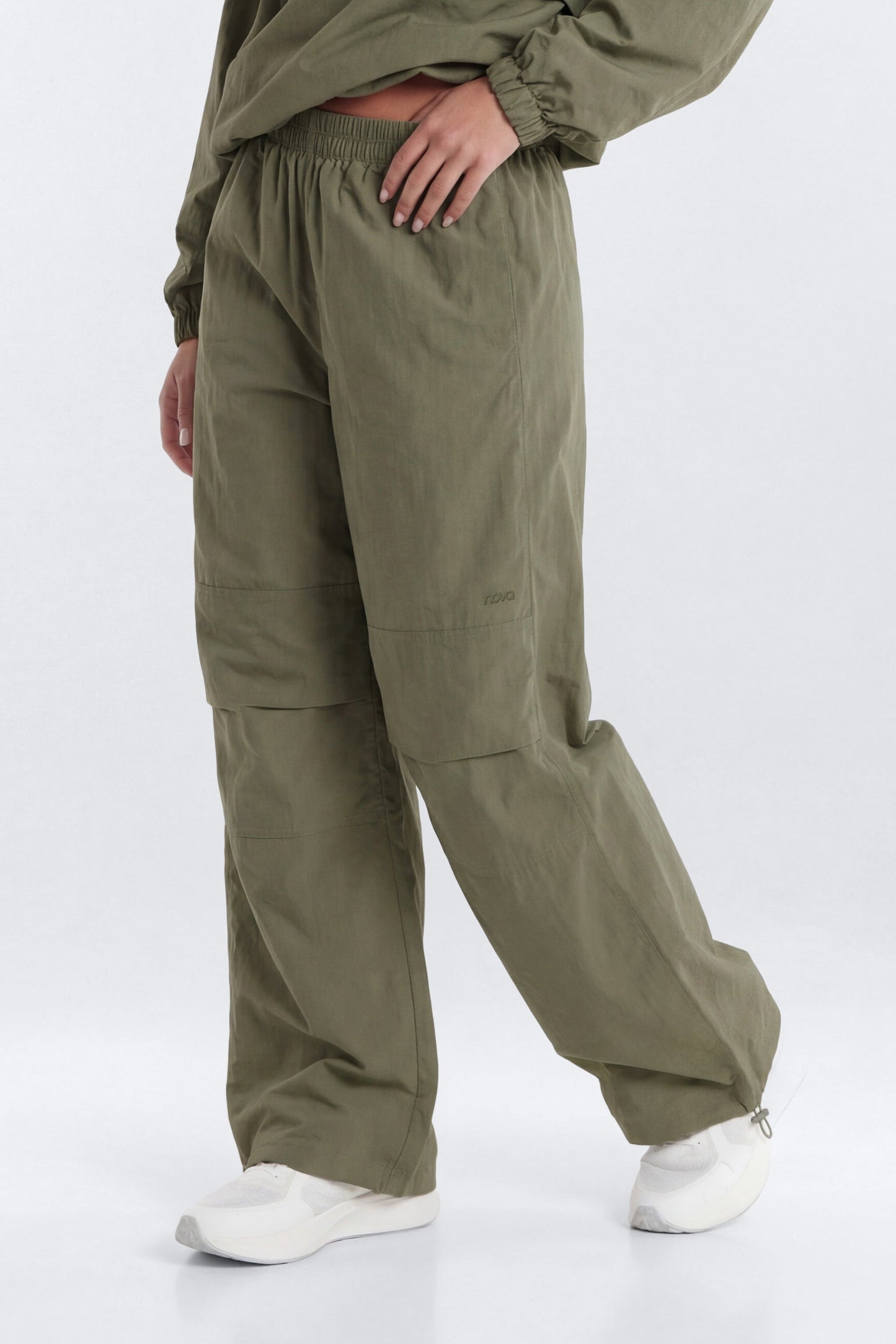 CoreNylon 32″ Wide Leg Track Pant - Moss Fashion Nova