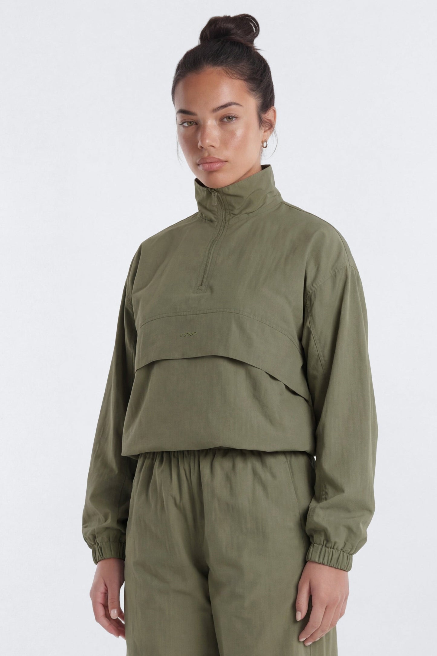 CoreNylon Mock Neck Half Zip Track Jacket - Moss Fashion Nova