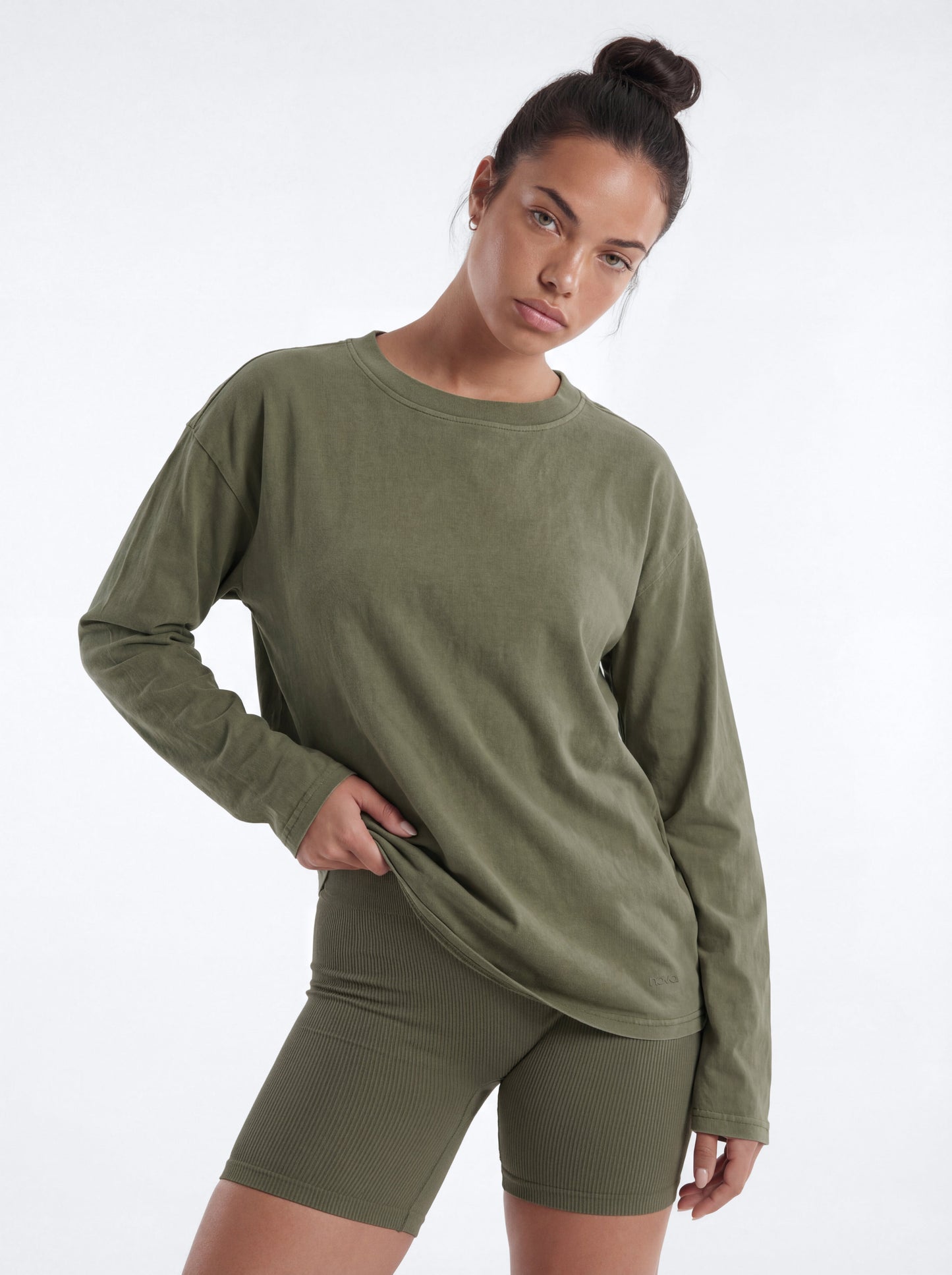 Cotton Jersey Oversized Long Sleeve Top - Moss Fashion Nova