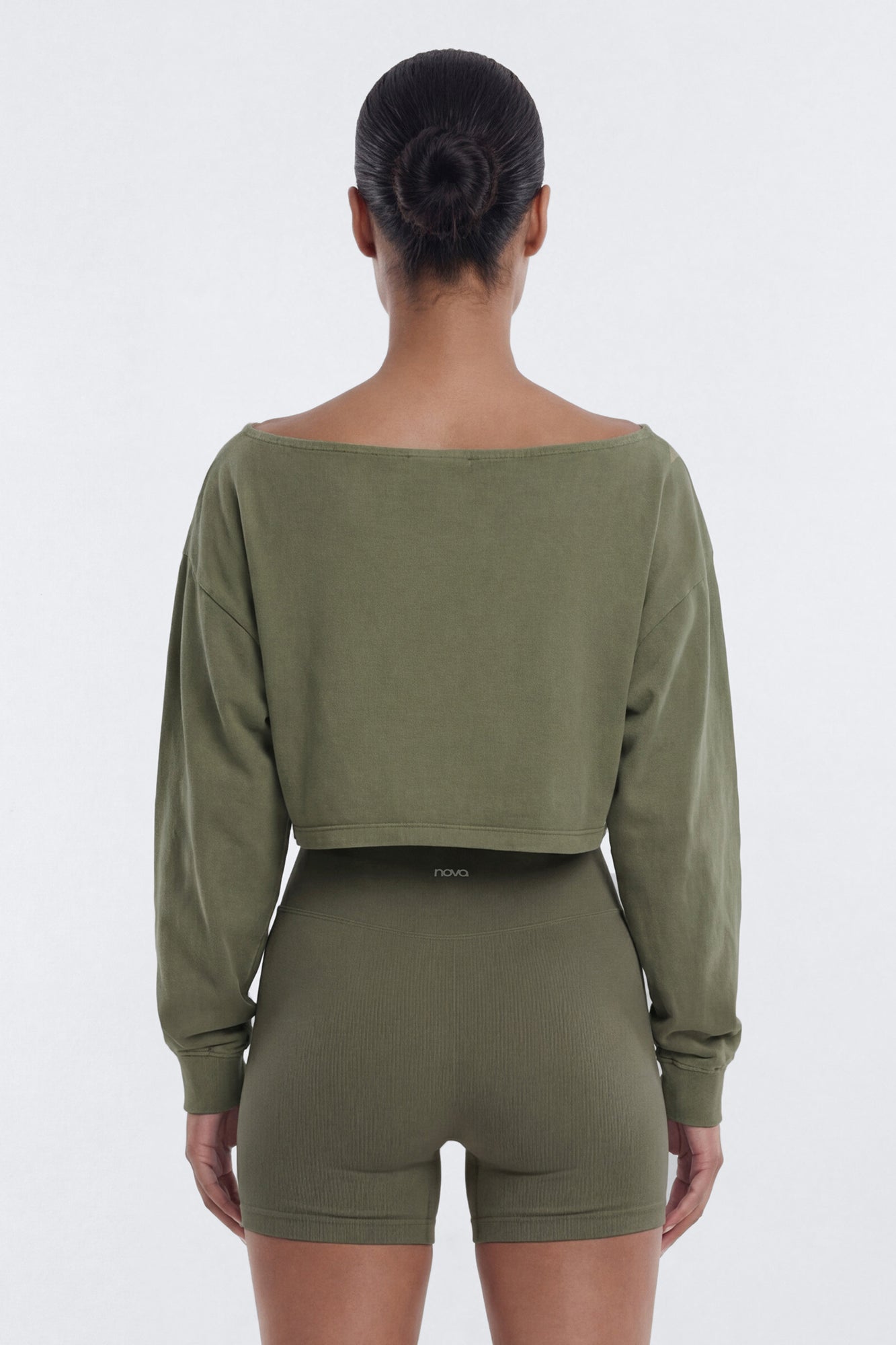 Cotton Jersey Off Shoulder Long Sleeve Crop Top - Moss Fashion Nova