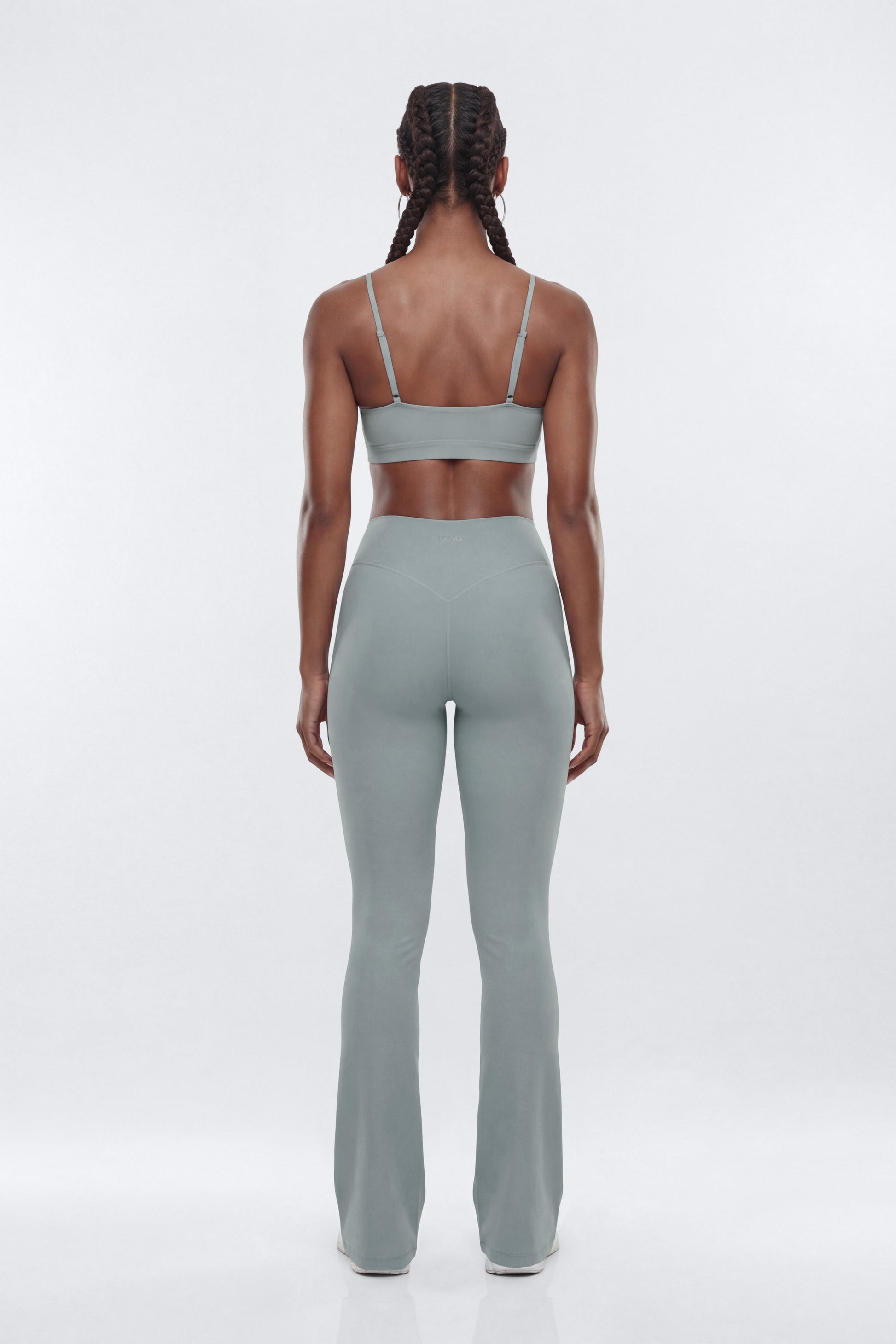 AirSculpt™ 32″ Cross Front Mid Rise Flare Legging - Steel Fashion Nova
