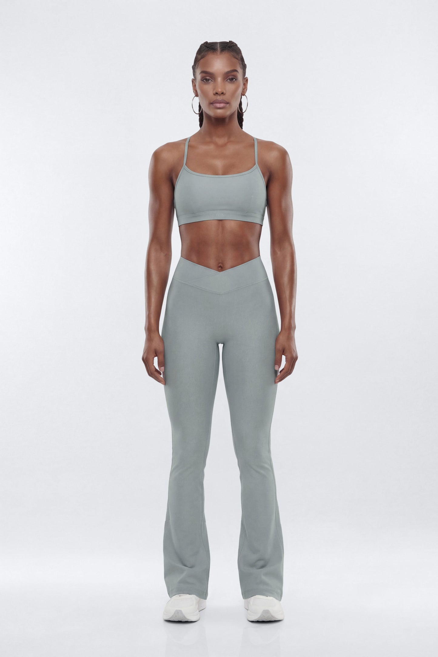 AirSculpt™ 32″ Cross Front Mid Rise Flare Legging - Steel Fashion Nova