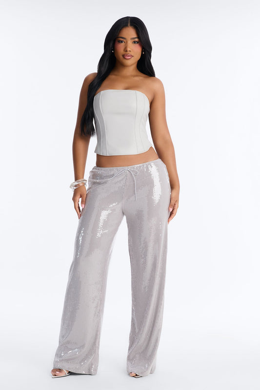 Glow Time Sequin Embellished Pants - Grey