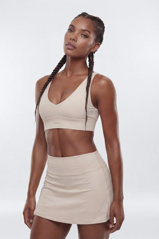 AirSculpt™ V Neck Sports Bra - Oat Milk Fashion Nova