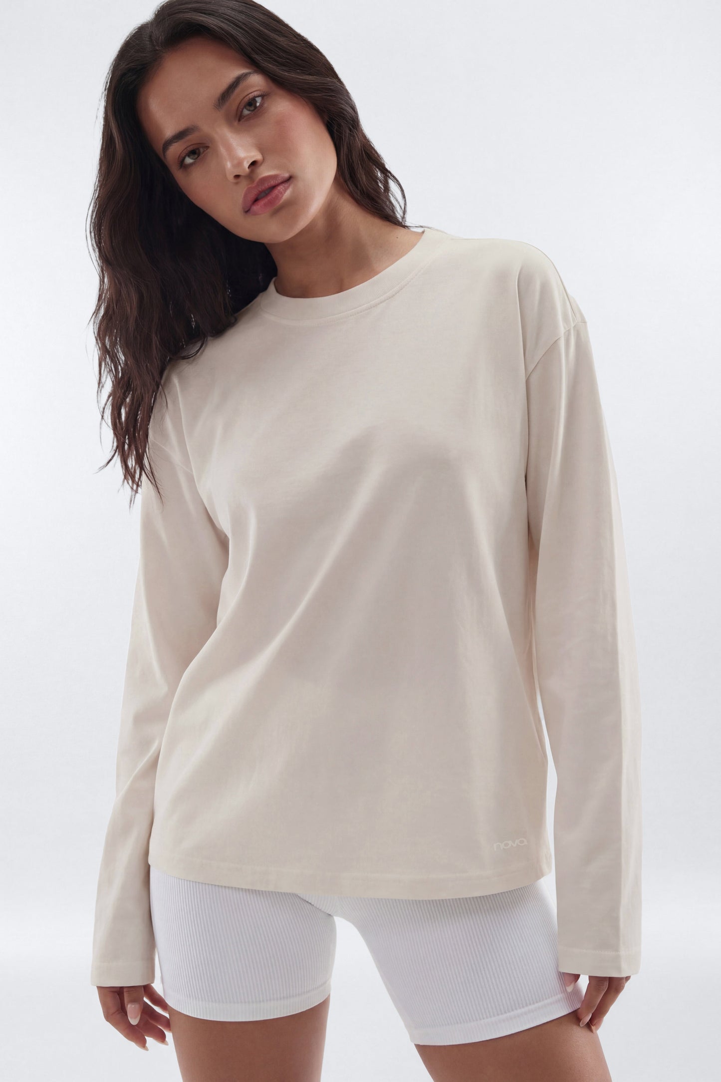 Cotton Jersey Oversized Long Sleeve Top - Bright White Fashion Nova