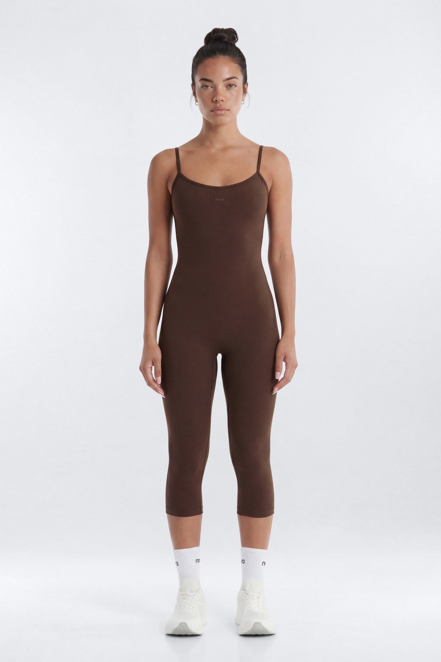CloudForm™ 17″ Low Back Capri Jumpsuit - Brown Fashion Nova