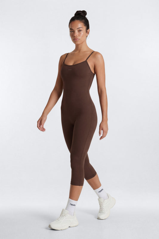 CloudForm™ 17″ Low Back Capri Jumpsuit - Brown Fashion Nova