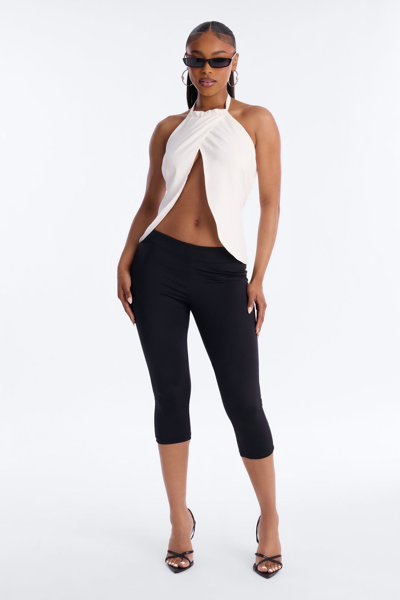 Snack First Wrap Over Linen Halter Top - White Fashion Nova