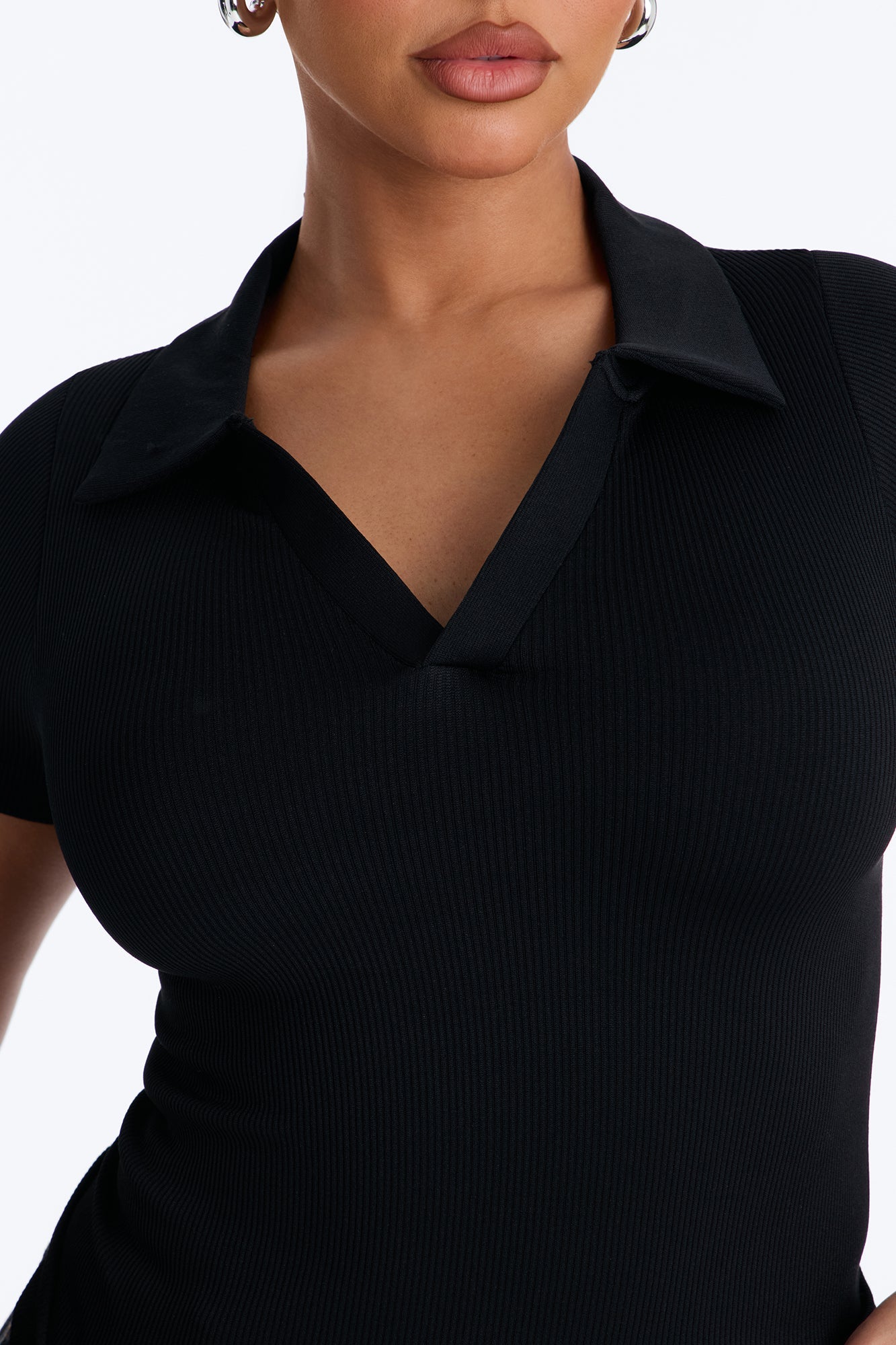 Evie Seamless Basic Polo Top - Black