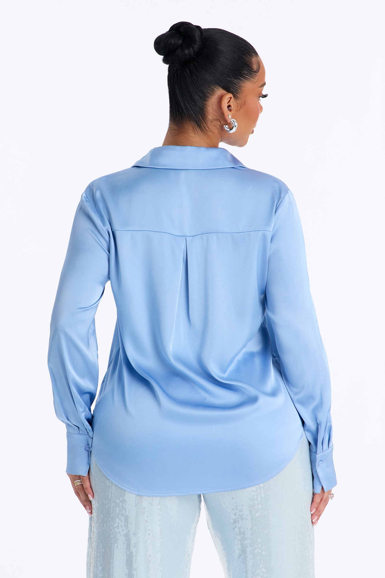 Feelin' Popular Satin Shirt - Periwinkle