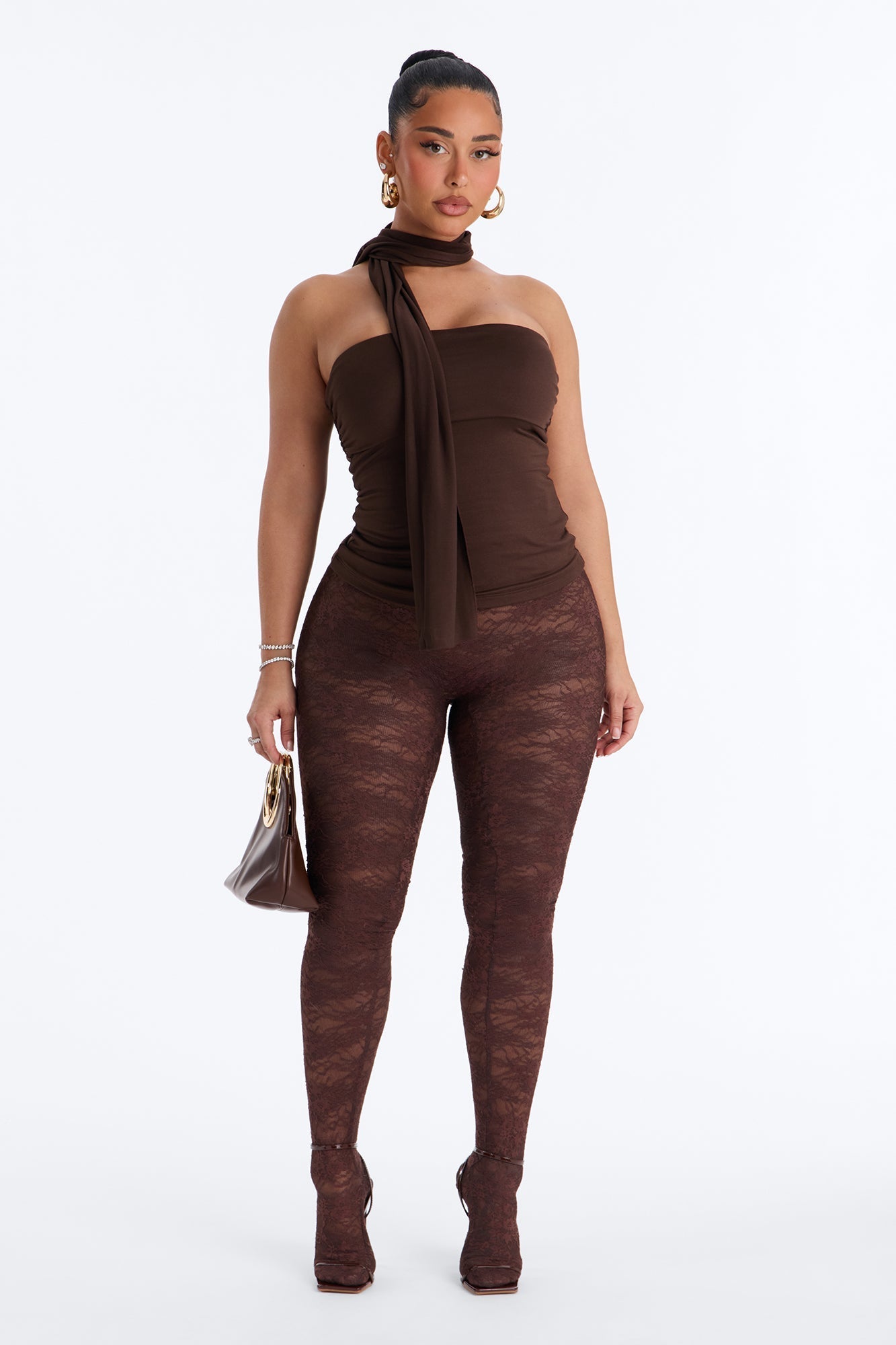 Downtown Elegance Tube Top & Scarf 2 Piece Set - Brown Fashion Nova