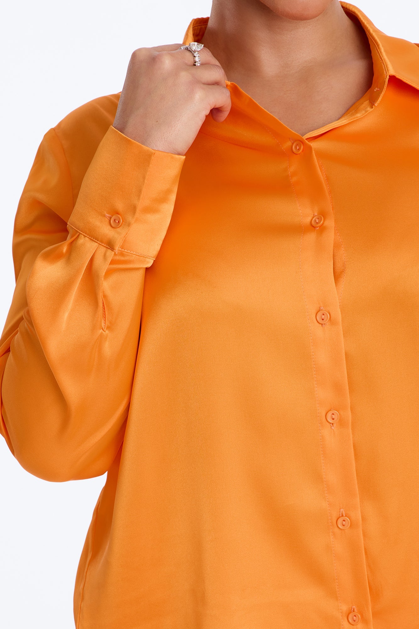 Feelin' Popular Satin Shirt - Tangerine