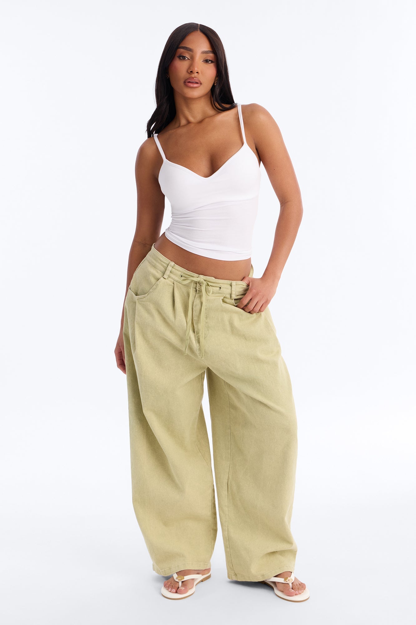 Georgie Washed Twill Barrel Leg Pant 33″ - Green