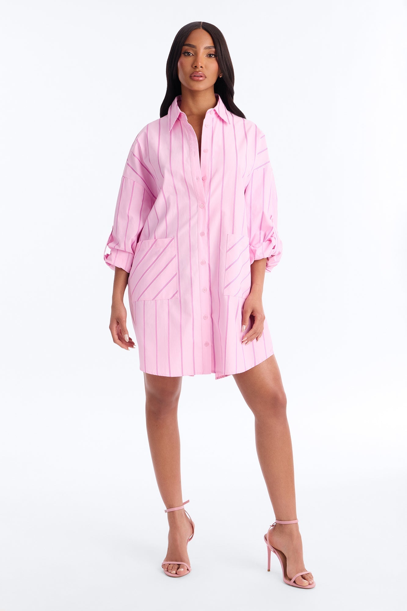 Izzy Pinstripe Shirt Micro Mini Dress - Pink Fashion Nova