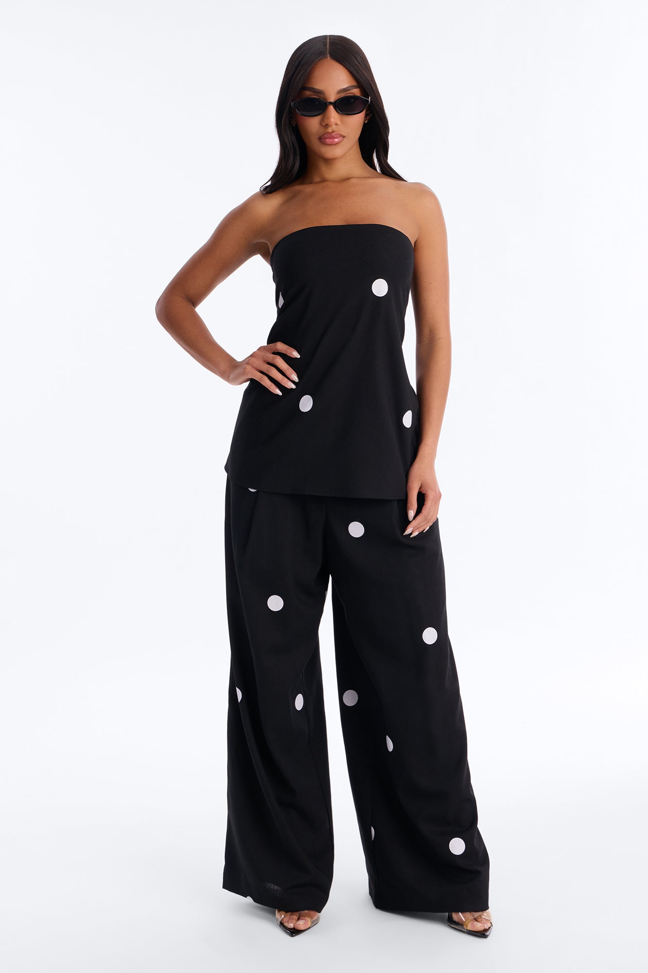 Masie Strapless Polka Dot Pant Set - Black