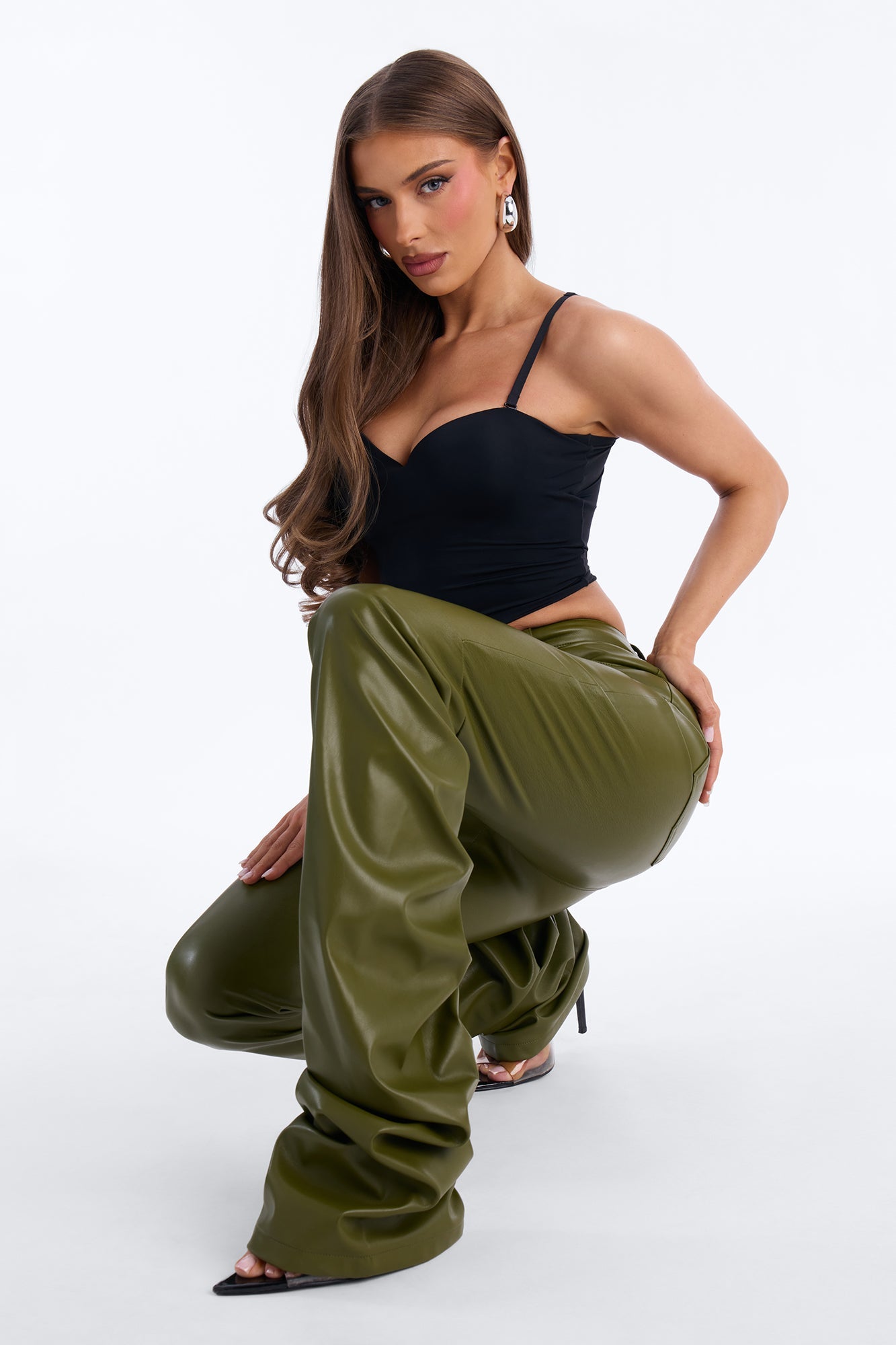 Making A Statement Faux Leather Stacked Pant 36 - Olive