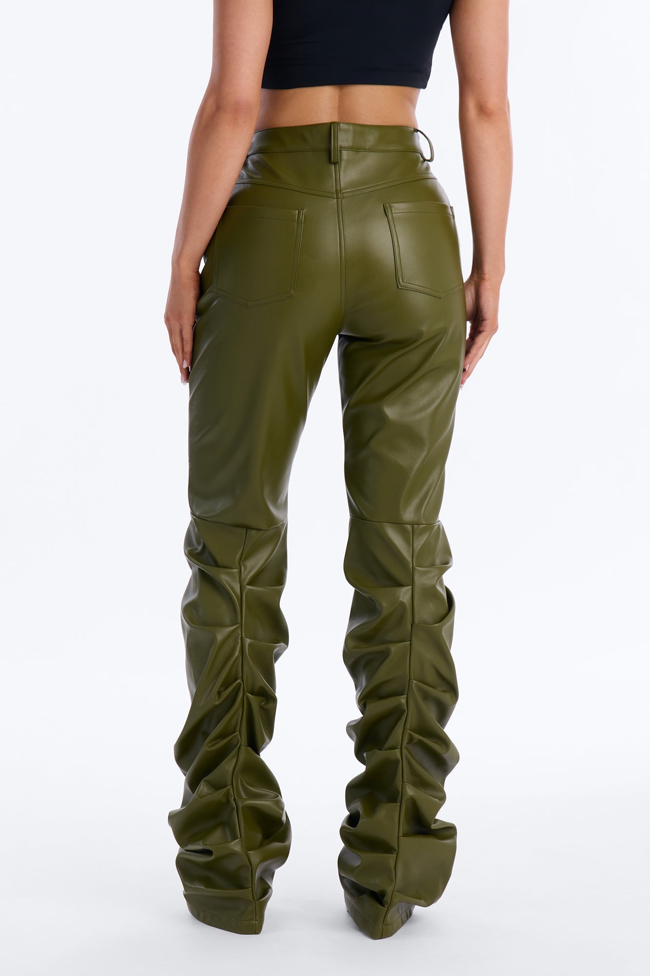 Making A Statement Faux Leather Stacked Pant 36 - Olive