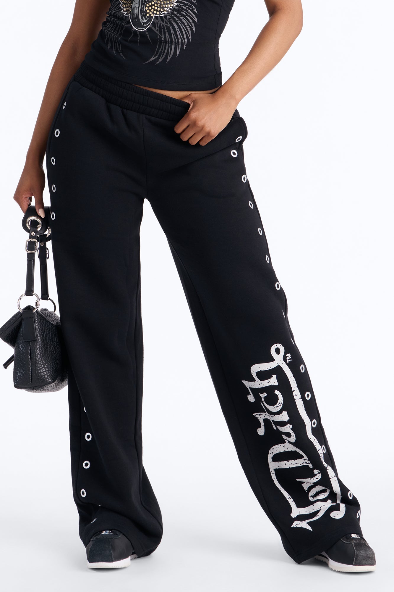 Von Dutch Rocker Wide Leg Grommet Pant - Black