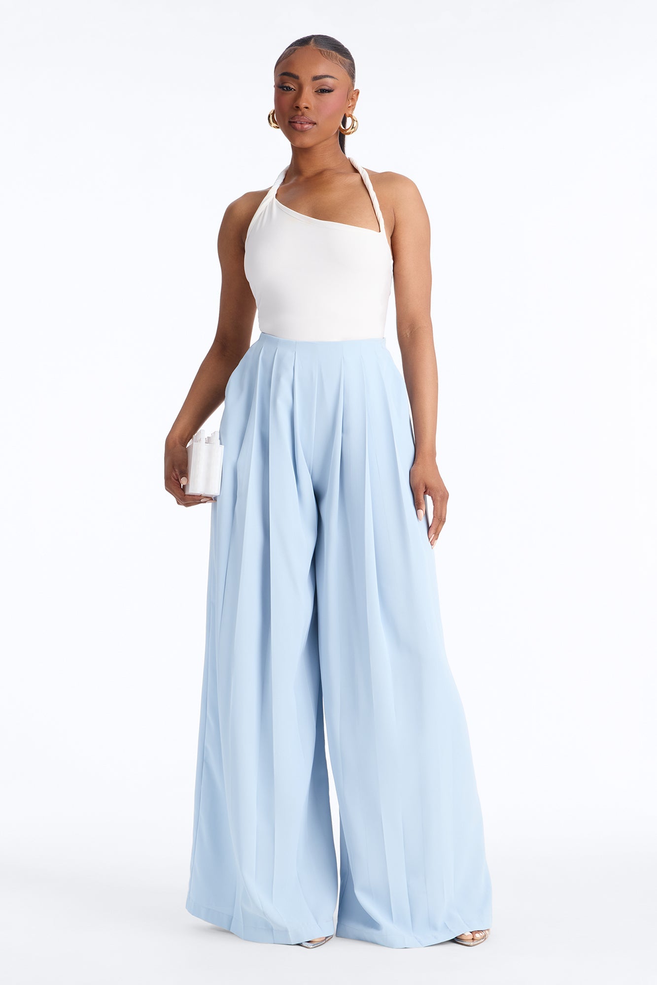 Feminine Feel Crepe Wide Leg Pant 33″ - Light Blue