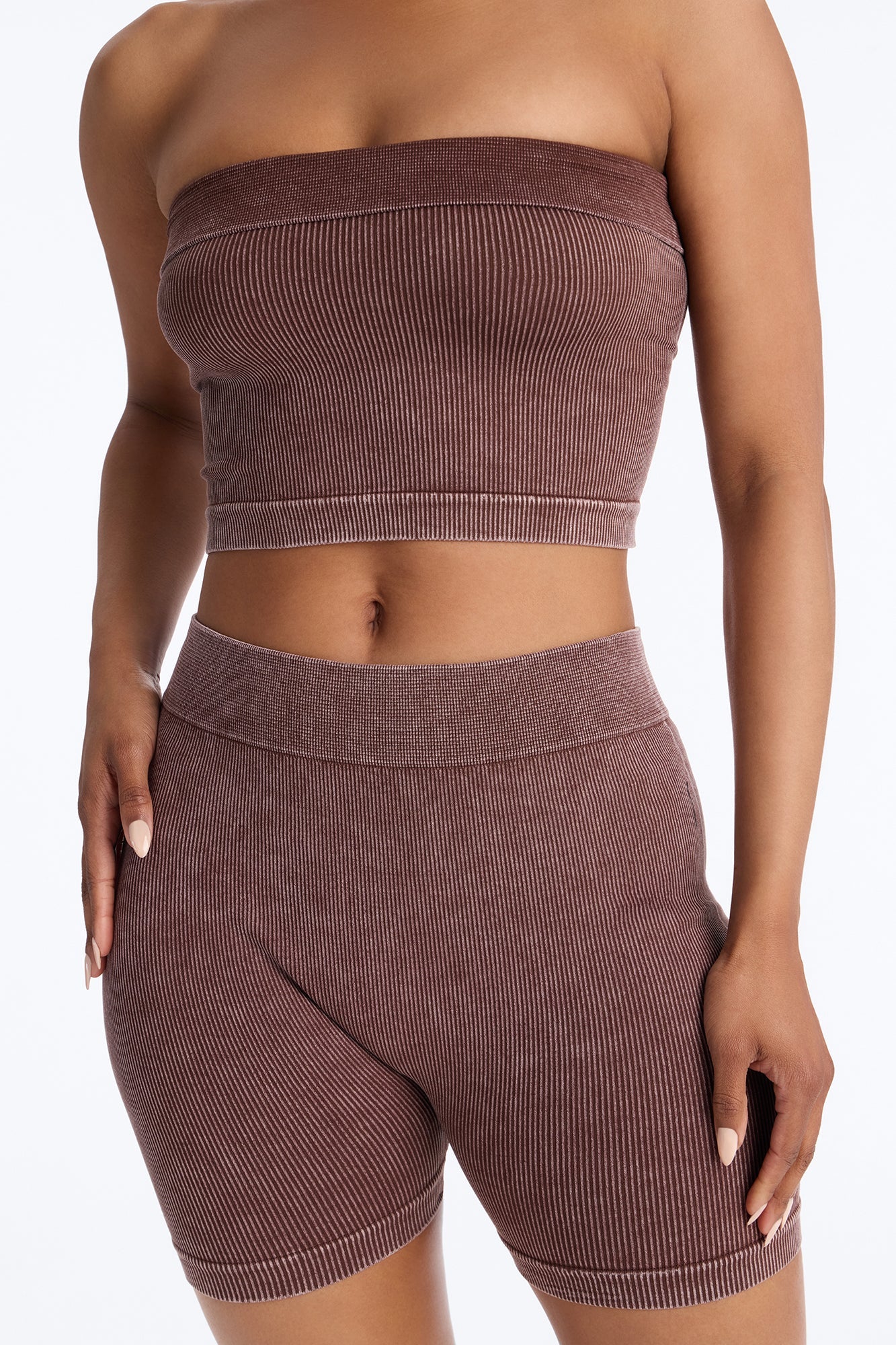 Off Duty Mineral Washed Strapless Short Set - Brown