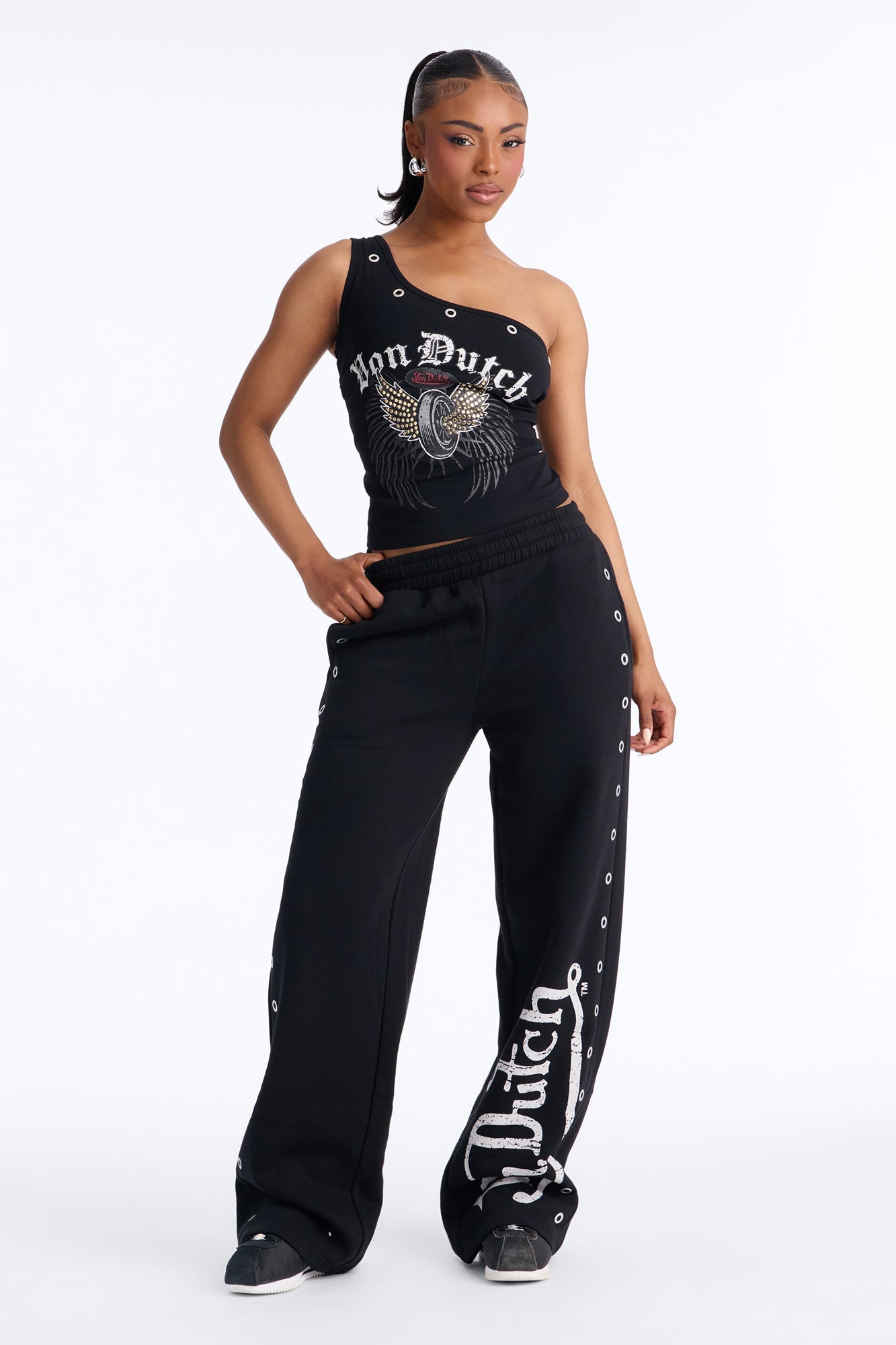 Von Dutch Rocker One Shoulder Tank Top - Black